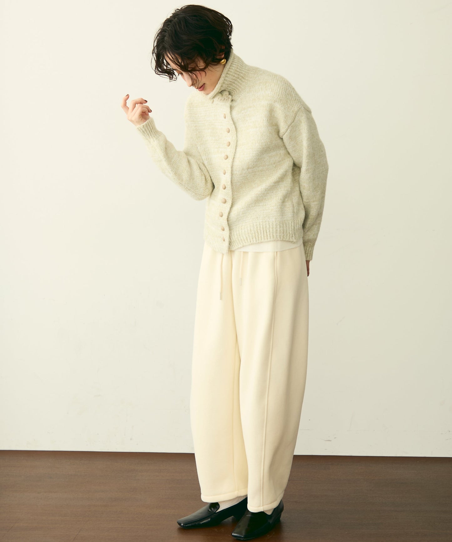 ハイネックメランジ多釦ニットカーディガン