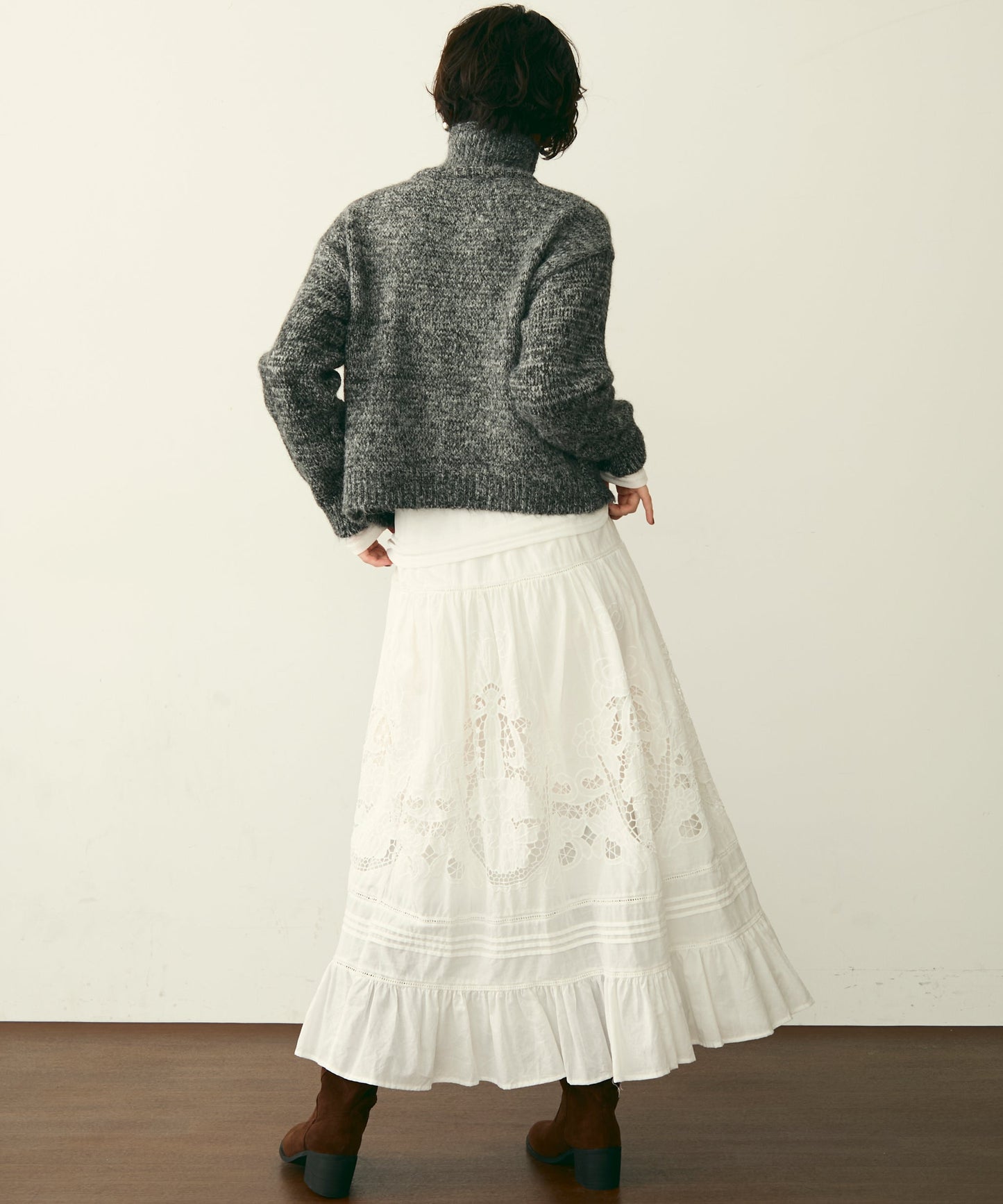 ハイネックメランジ多釦ニットカーディガン