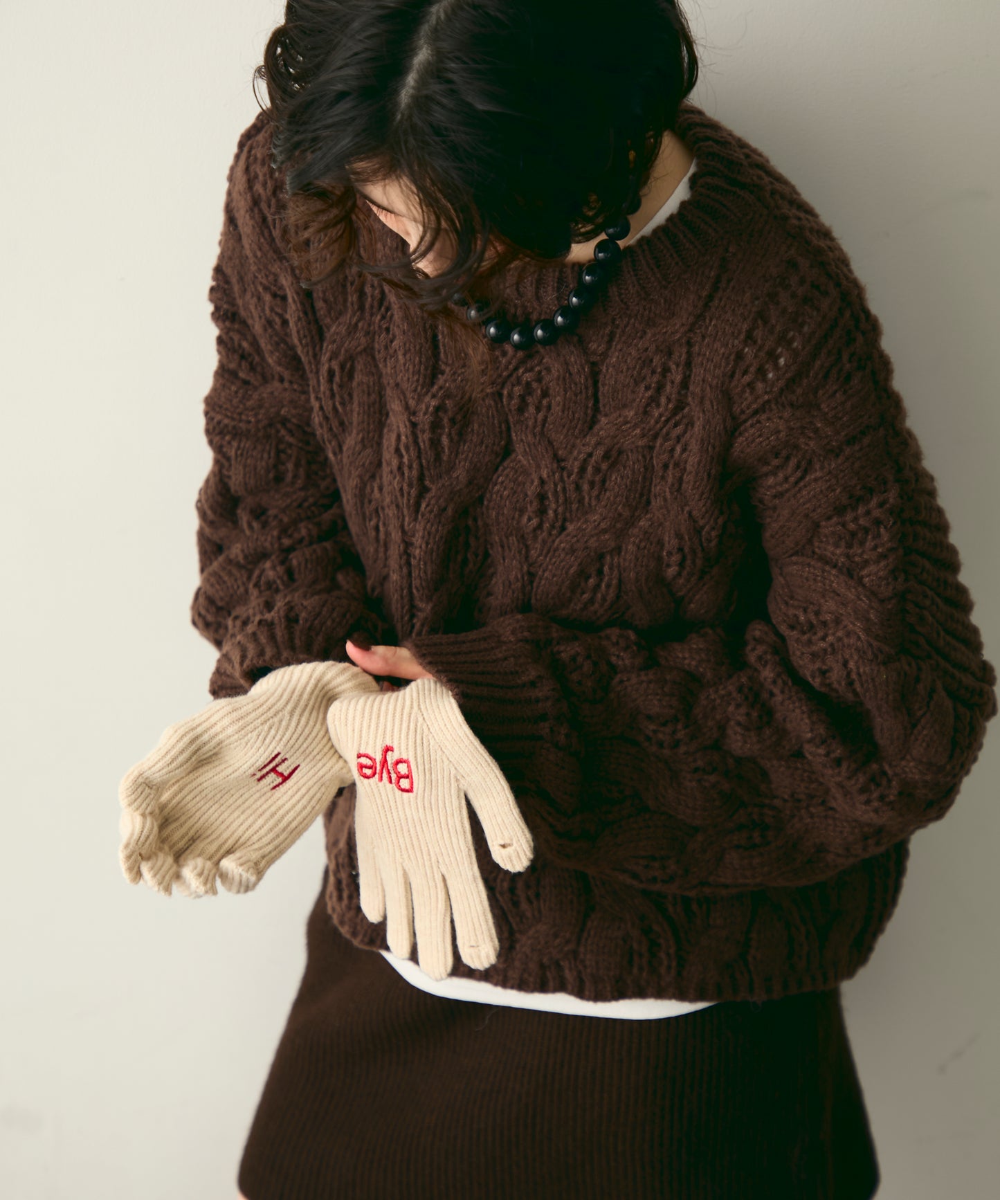 ケーブルローゲージニット