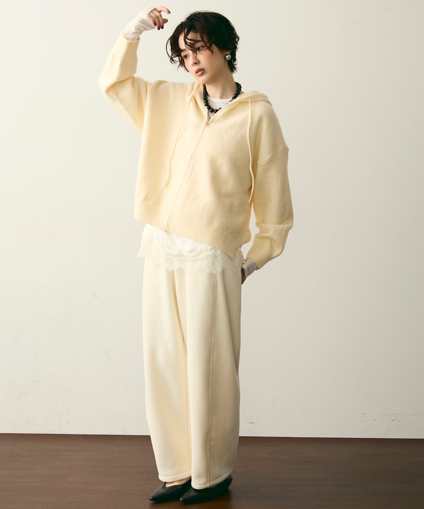 メランジニットZIPパーカー