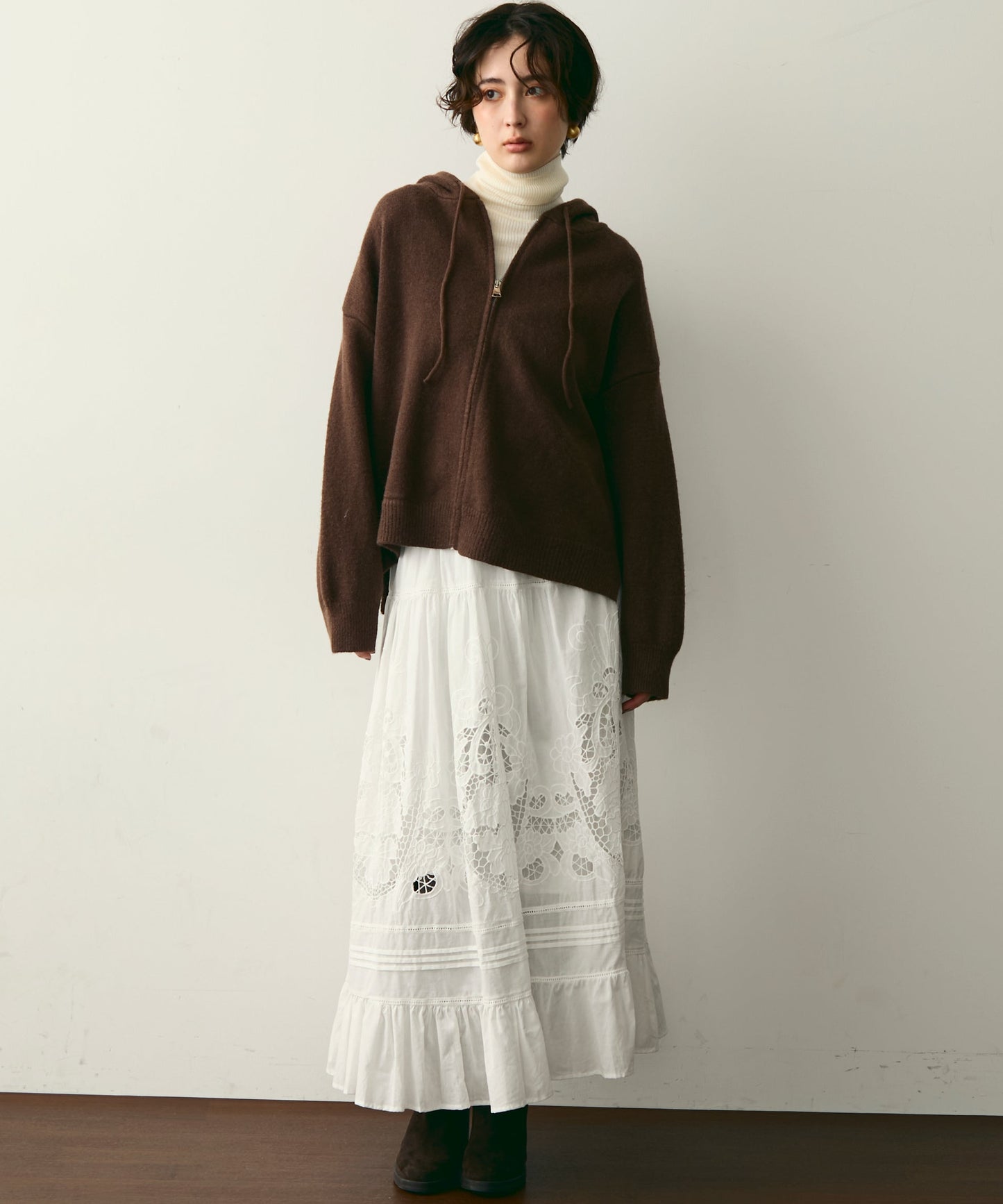 メランジニットZIPパーカー