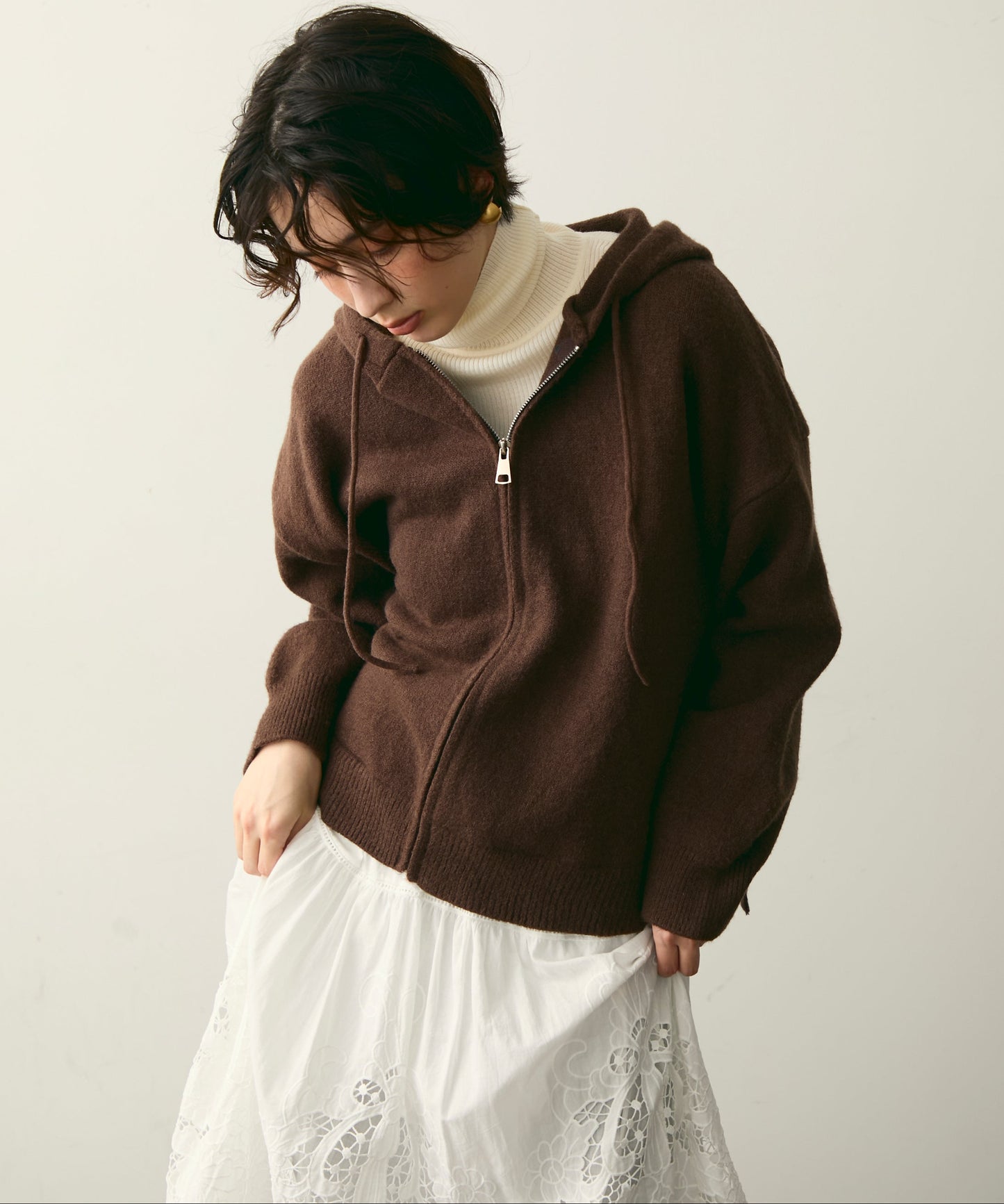 メランジニットZIPパーカー