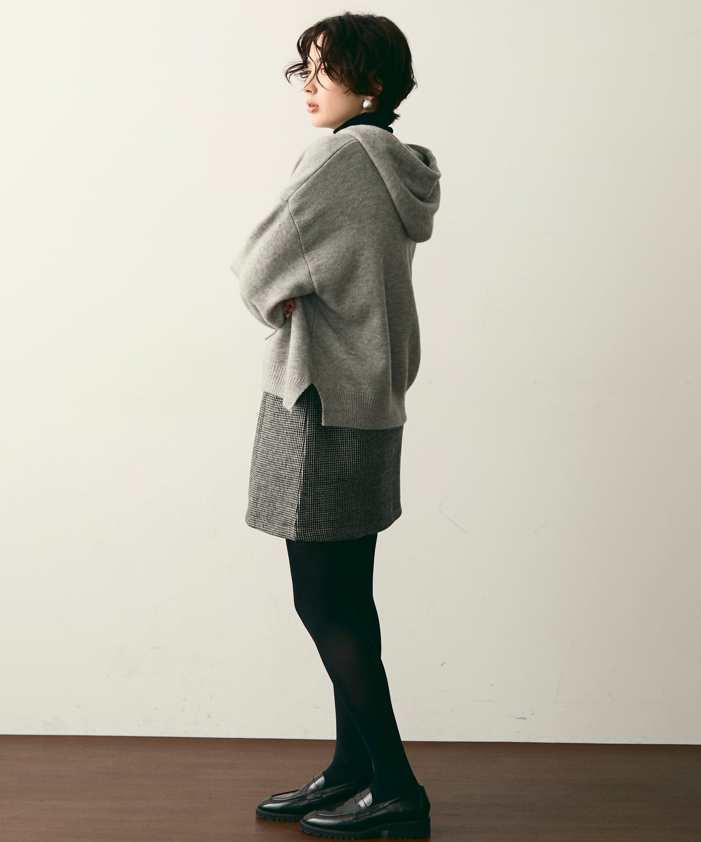 メランジニットZIPパーカー