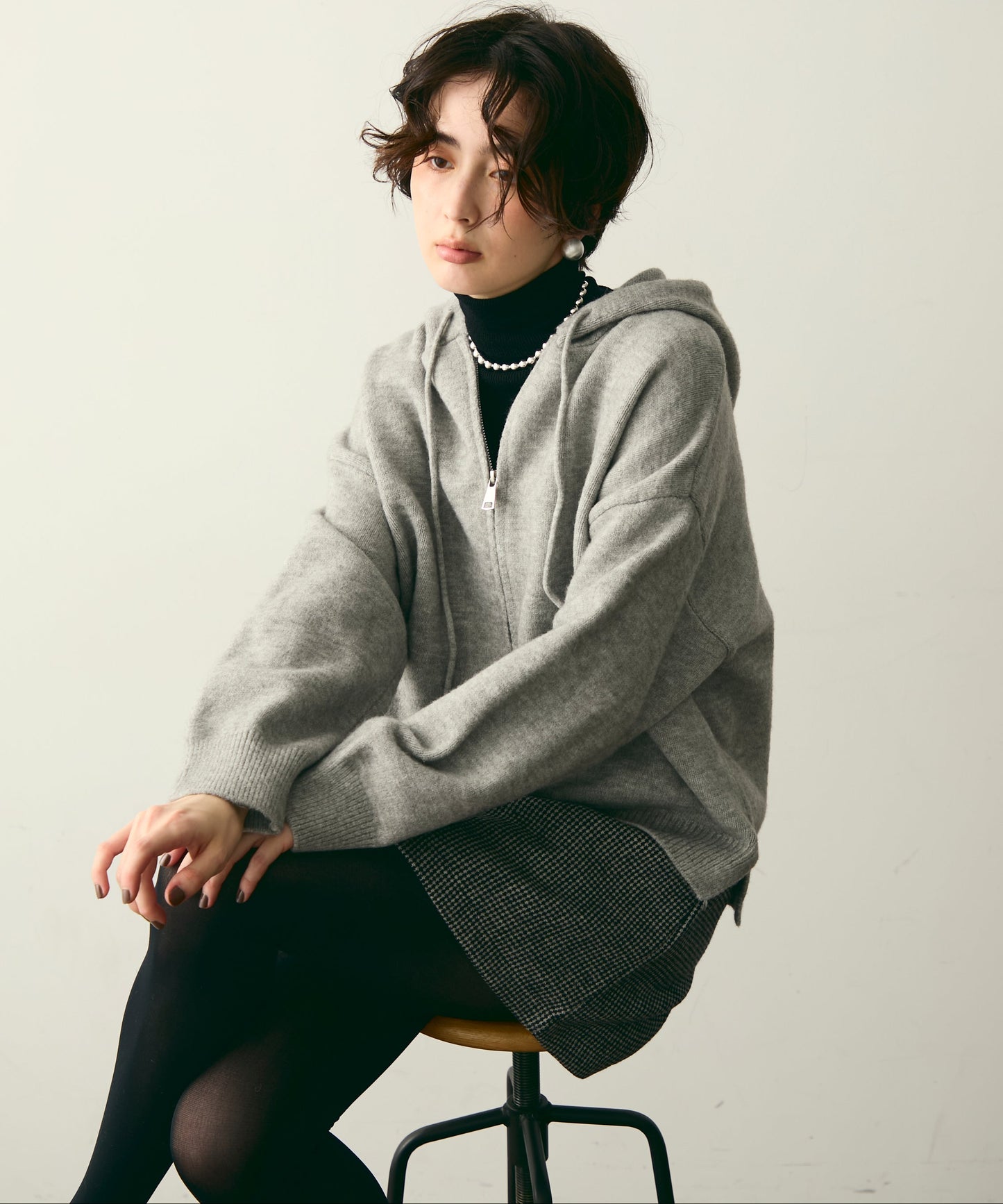 メランジニットZIPパーカー