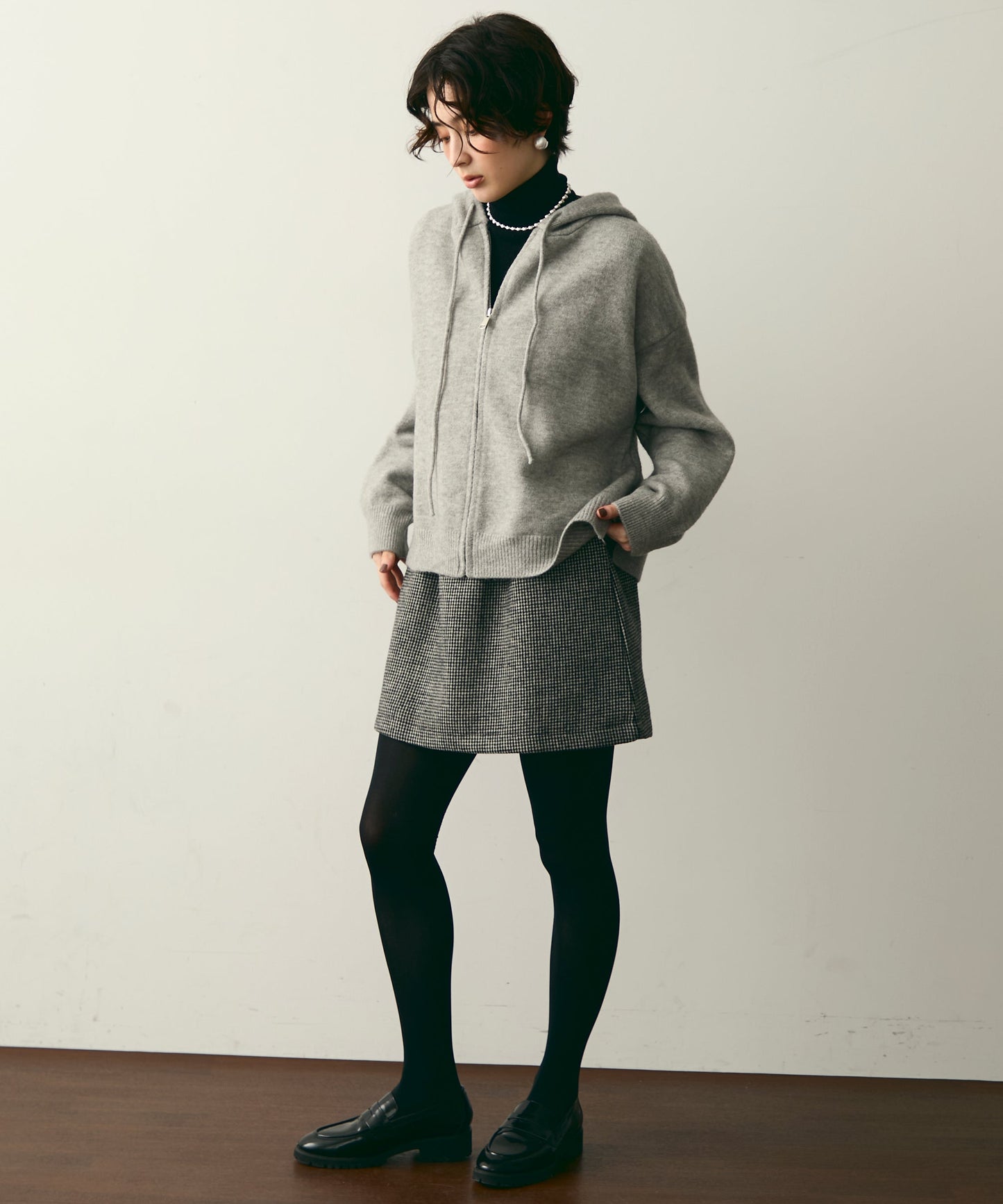 メランジニットZIPパーカー