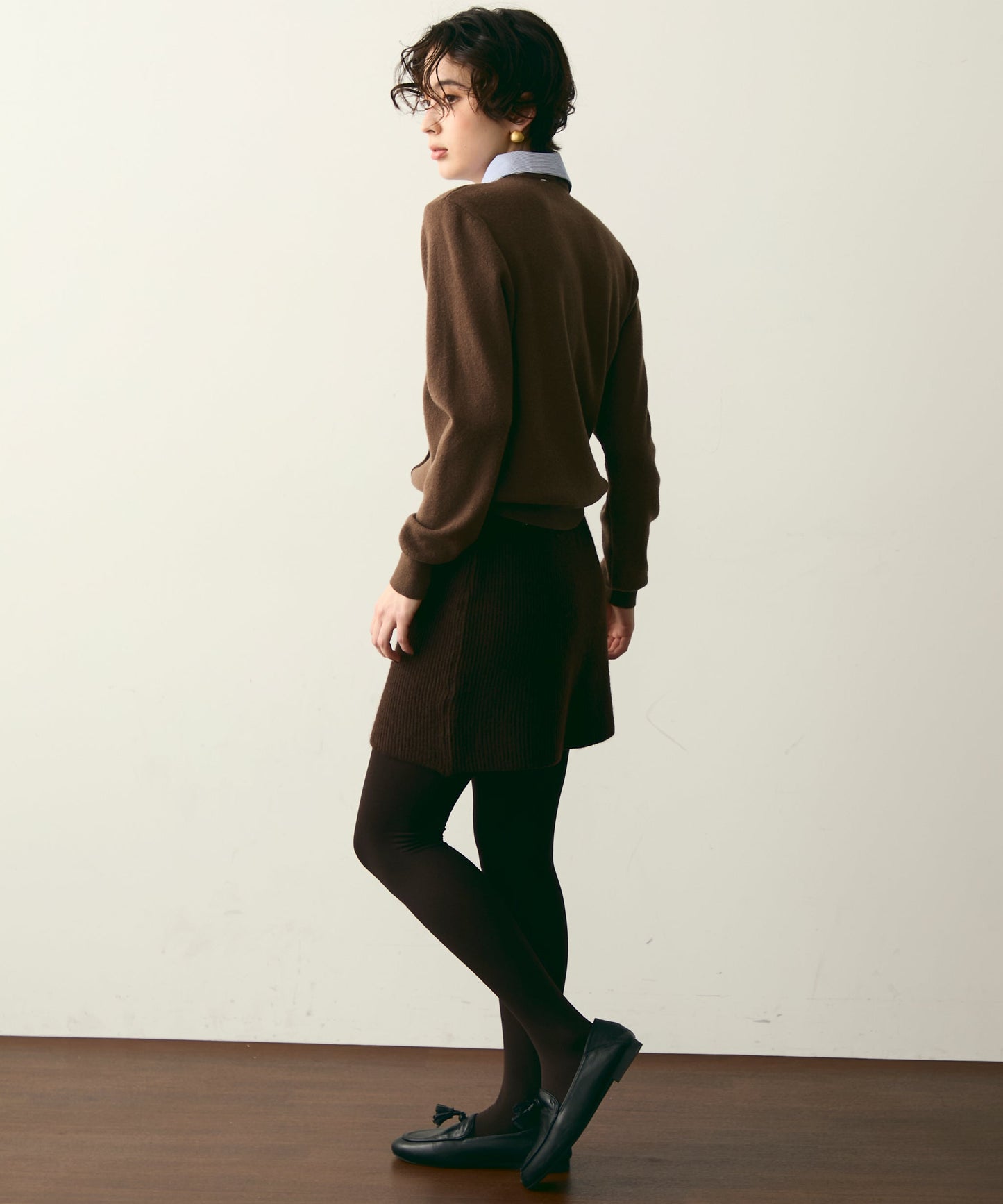 【衿取り外し可能】ストライプ衿ニットカーディガン