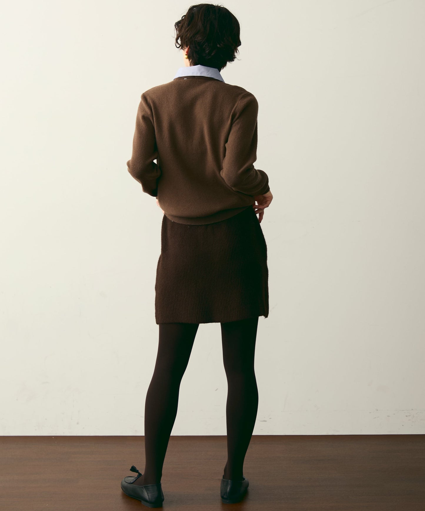 【衿取り外し可能】ストライプ衿ニットカーディガン