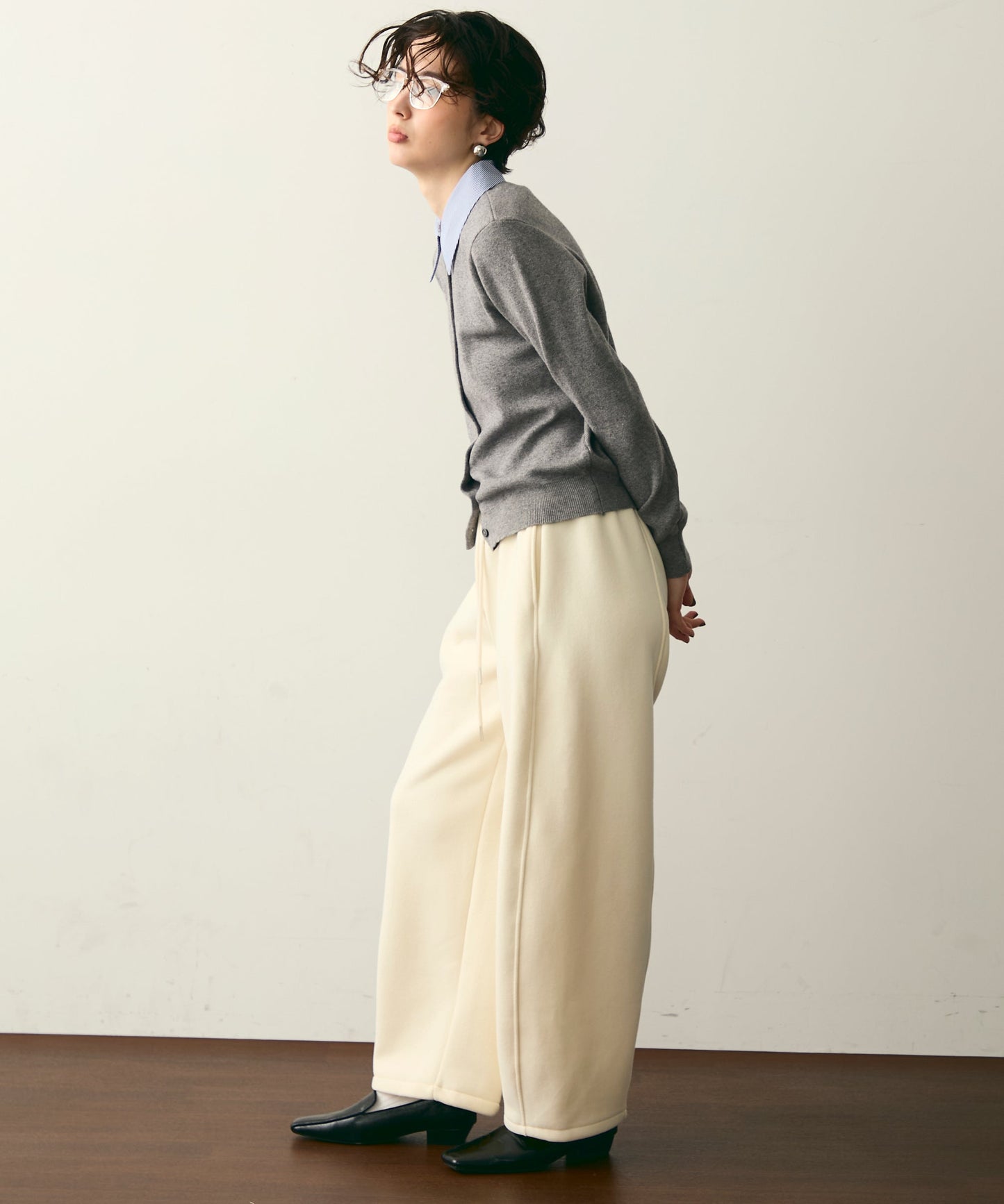 【衿取り外し可能】ストライプ衿ニットカーディガン