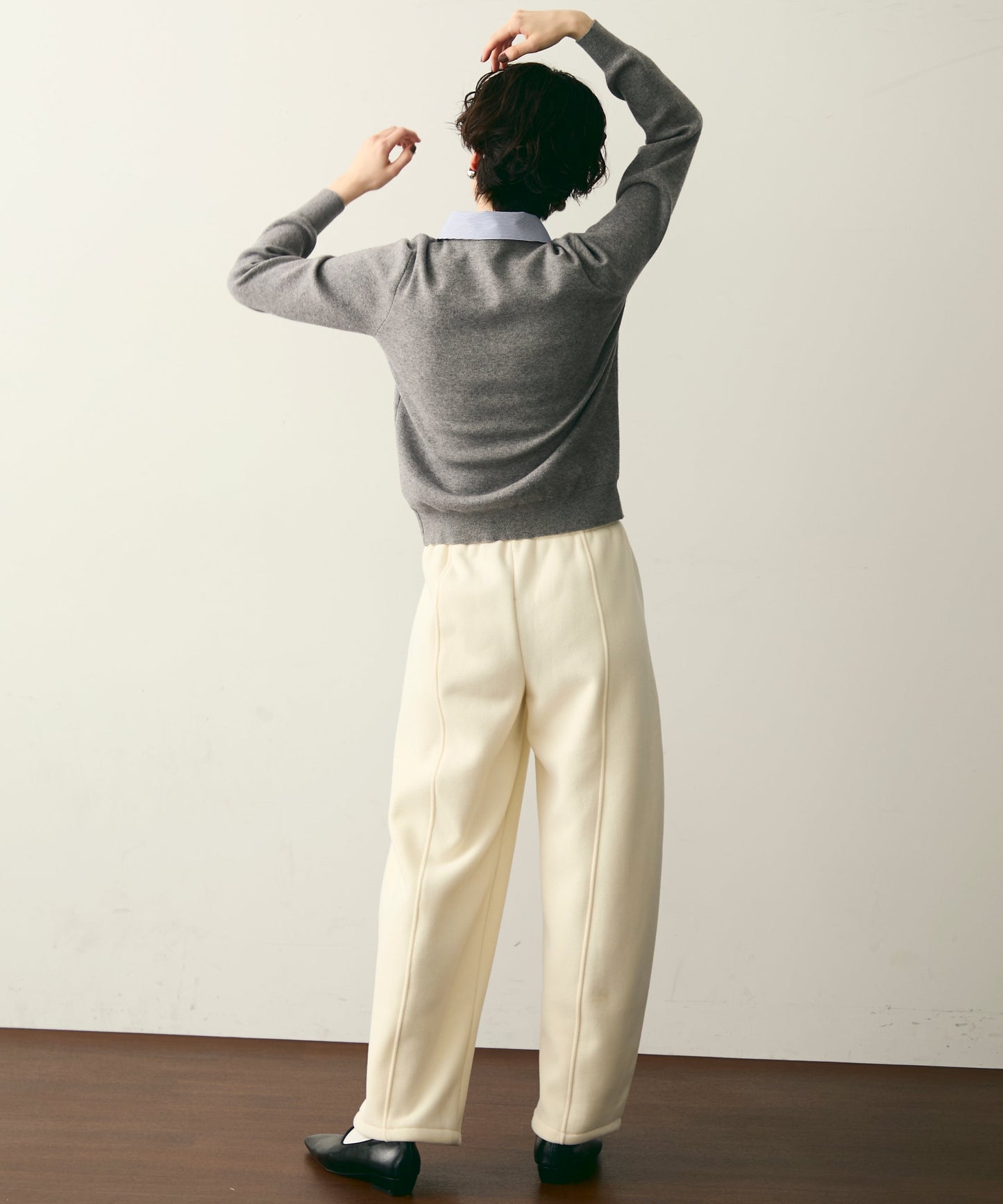 【衿取り外し可能】ストライプ衿ニットカーディガン