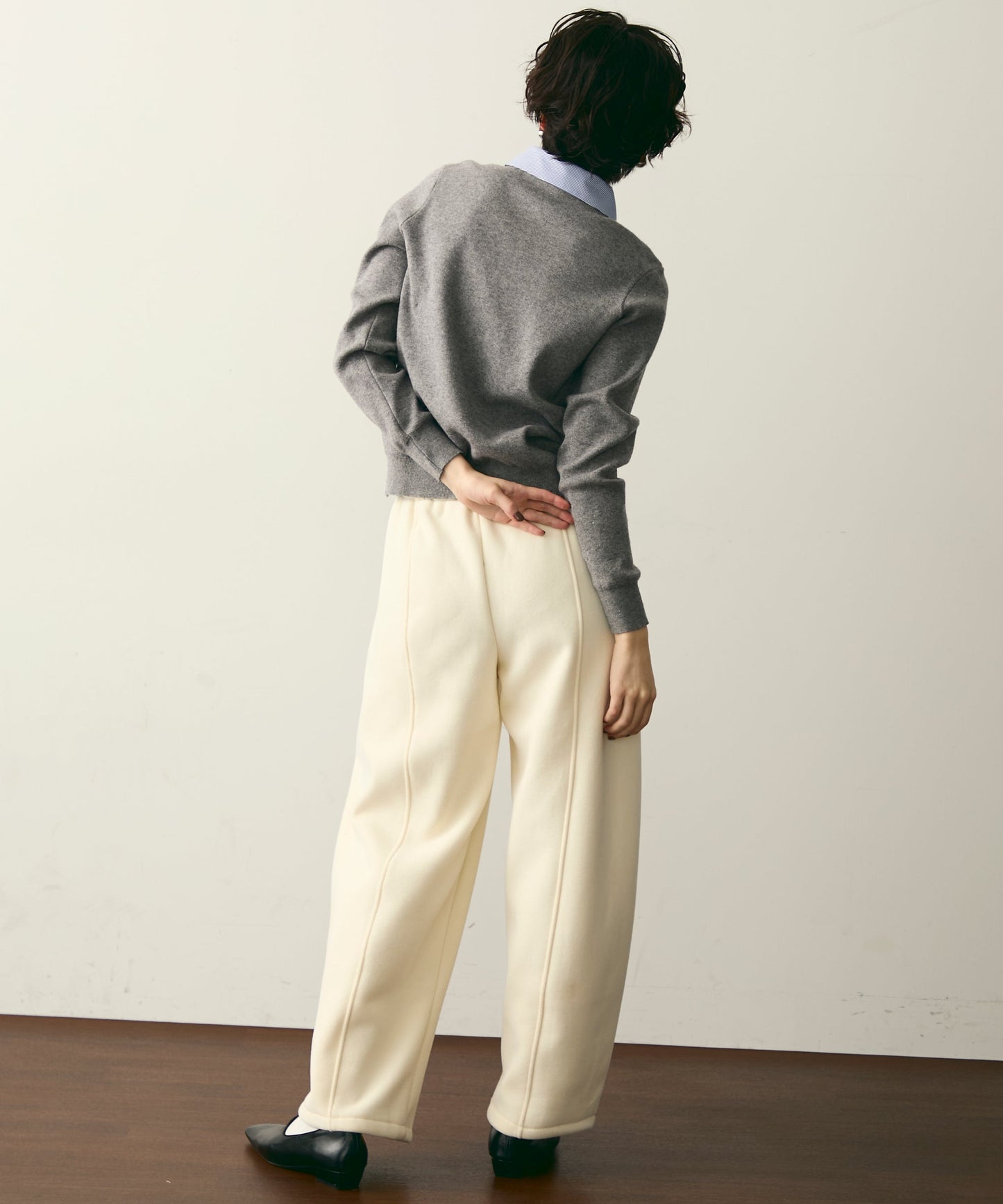 【衿取り外し可能】ストライプ衿ニットカーディガン