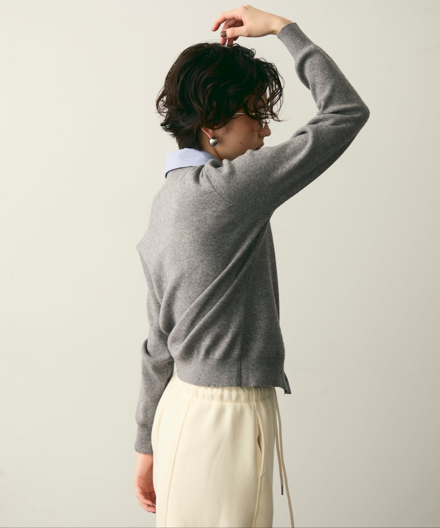 【衿取り外し可能】ストライプ衿ニットカーディガン