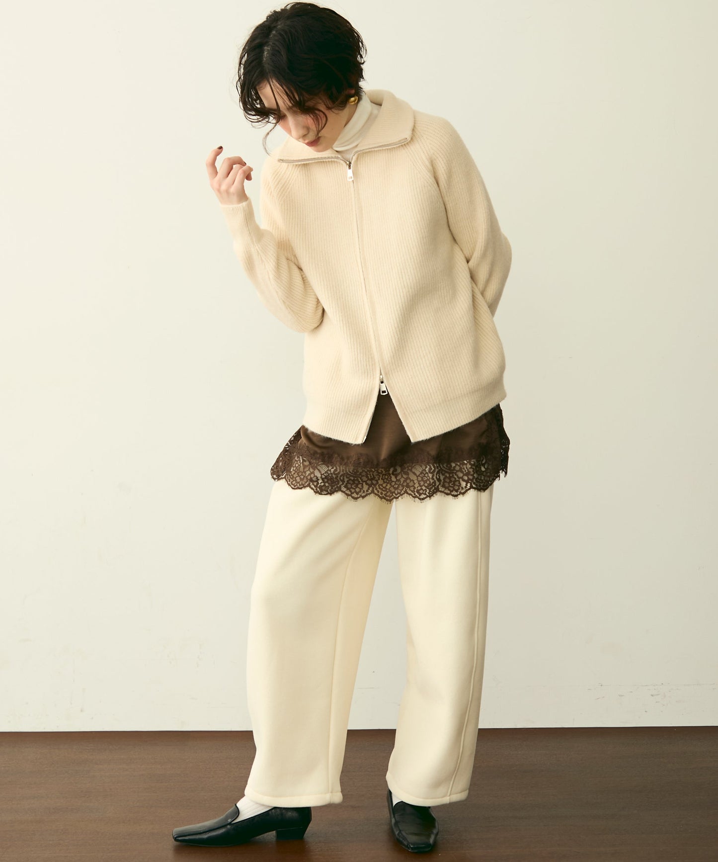 ハイネックダブルZIPラグランニットカーディガン