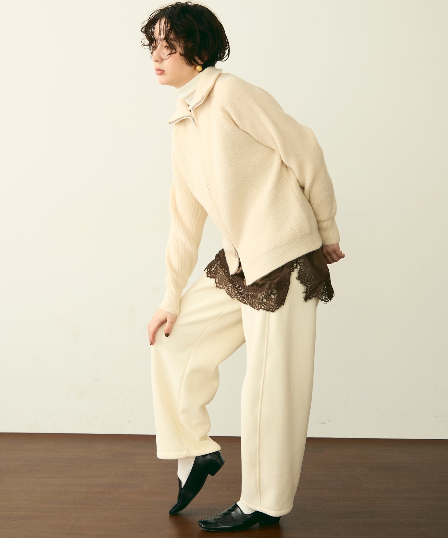 ハイネックダブルZIPラグランニットカーディガン