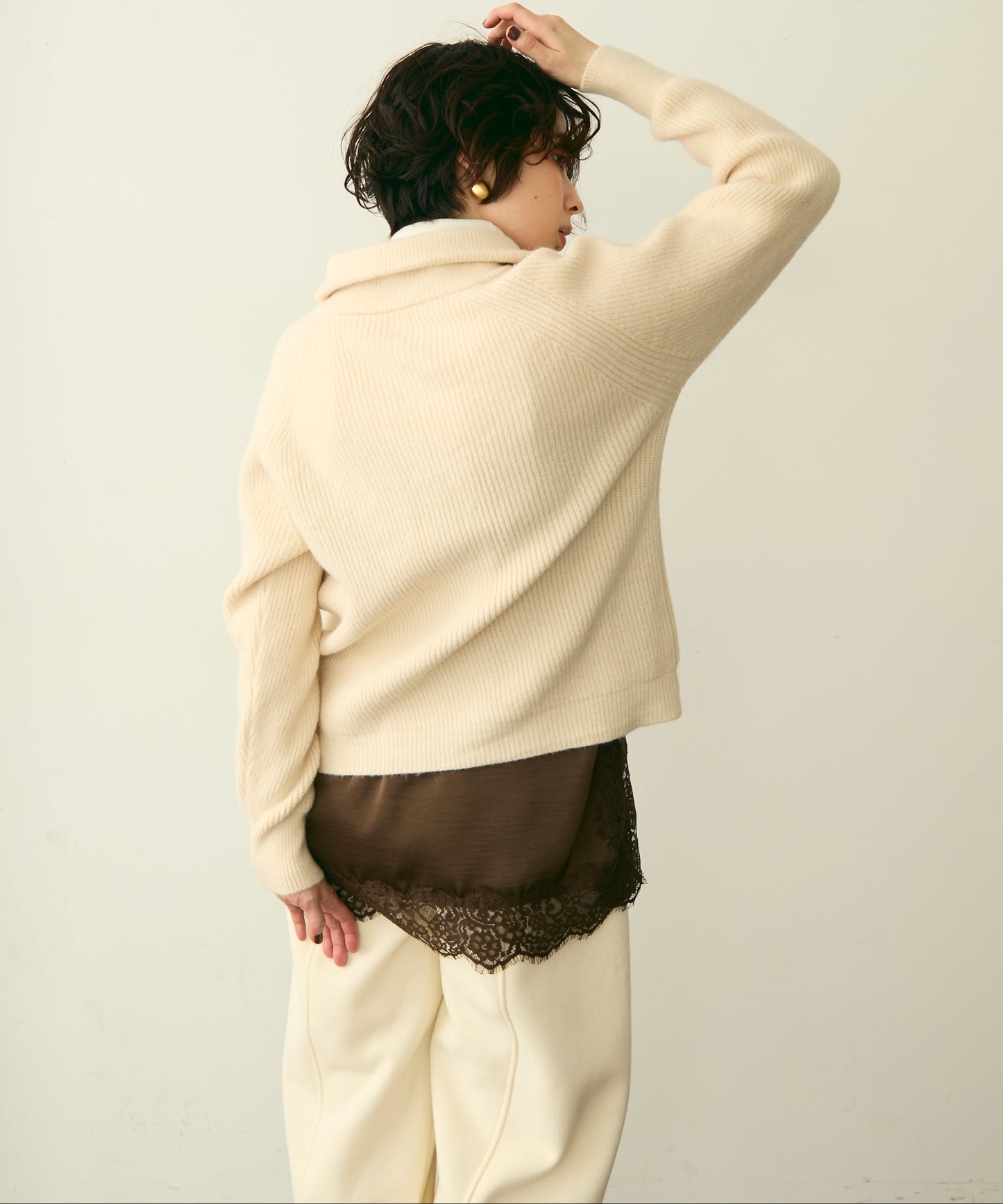 ハイネックダブルZIPラグランニットカーディガン