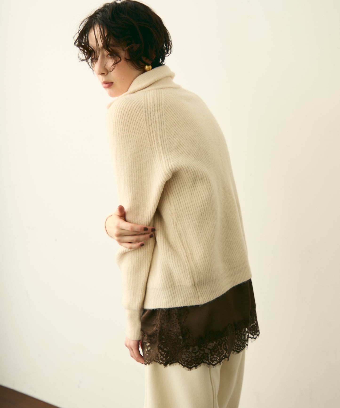 ハイネックダブルZIPラグランニットカーディガン