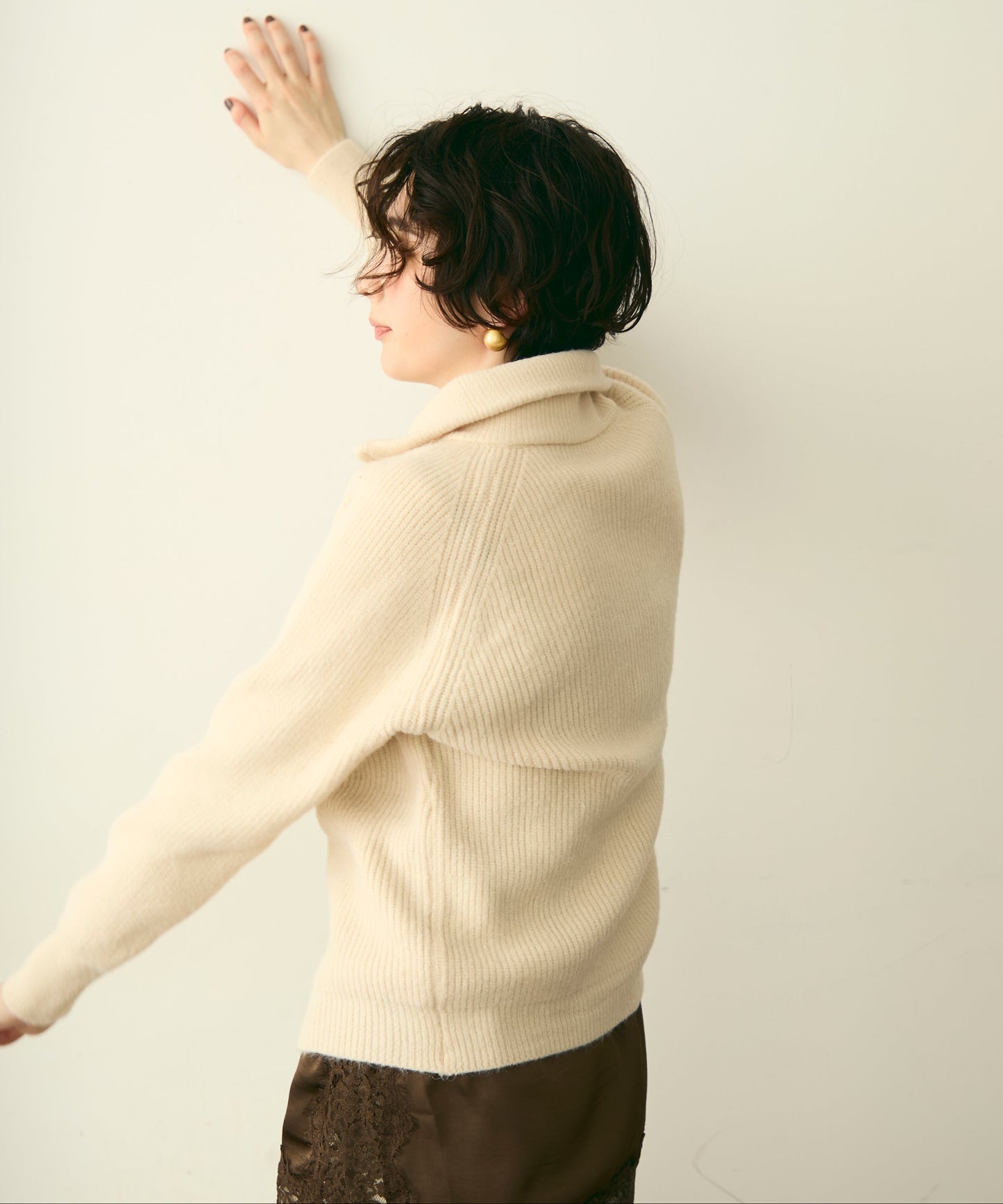 ハイネックダブルZIPラグランニットカーディガン