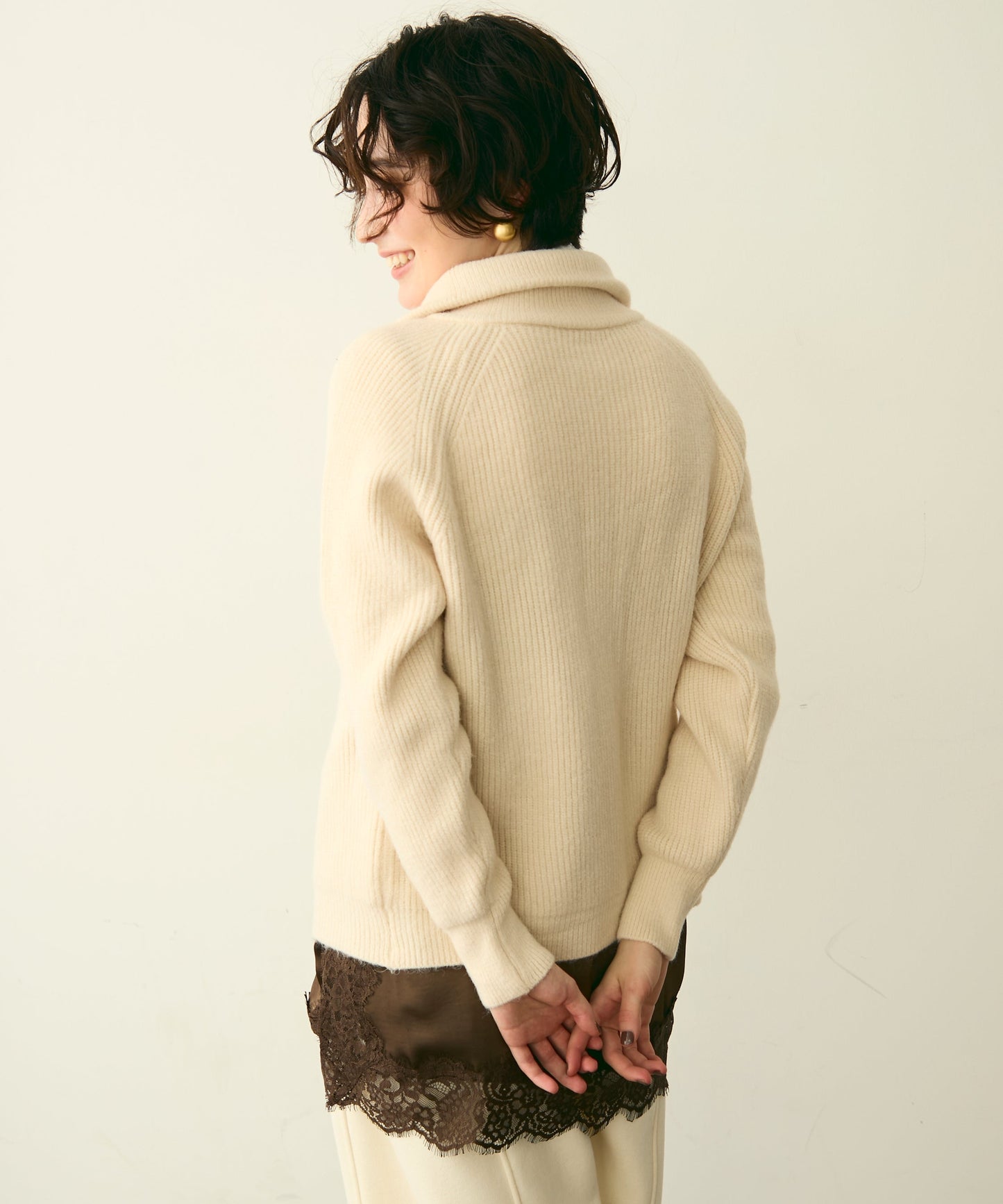 ハイネックダブルZIPラグランニットカーディガン