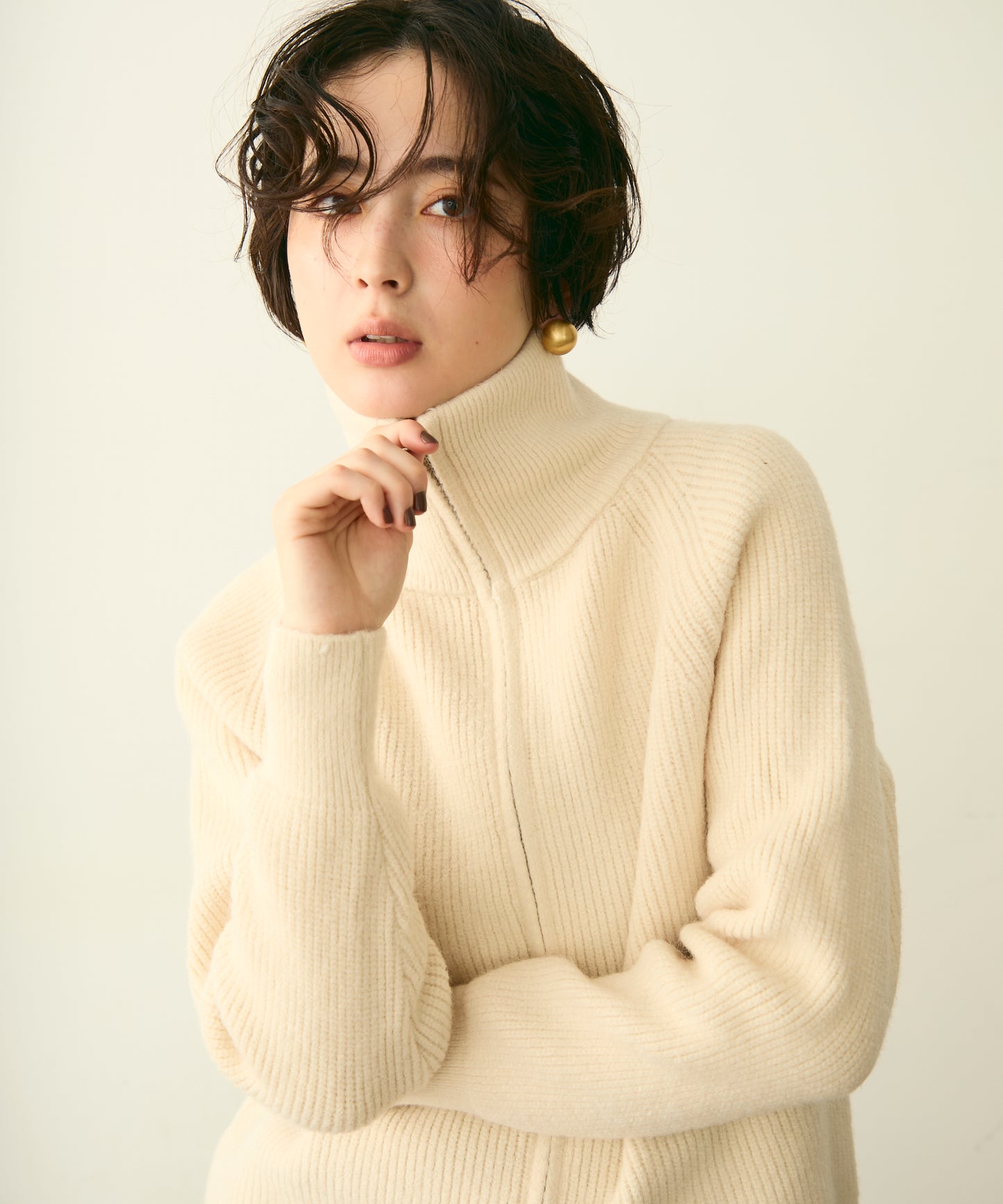 ハイネックダブルZIPラグランニットカーディガン