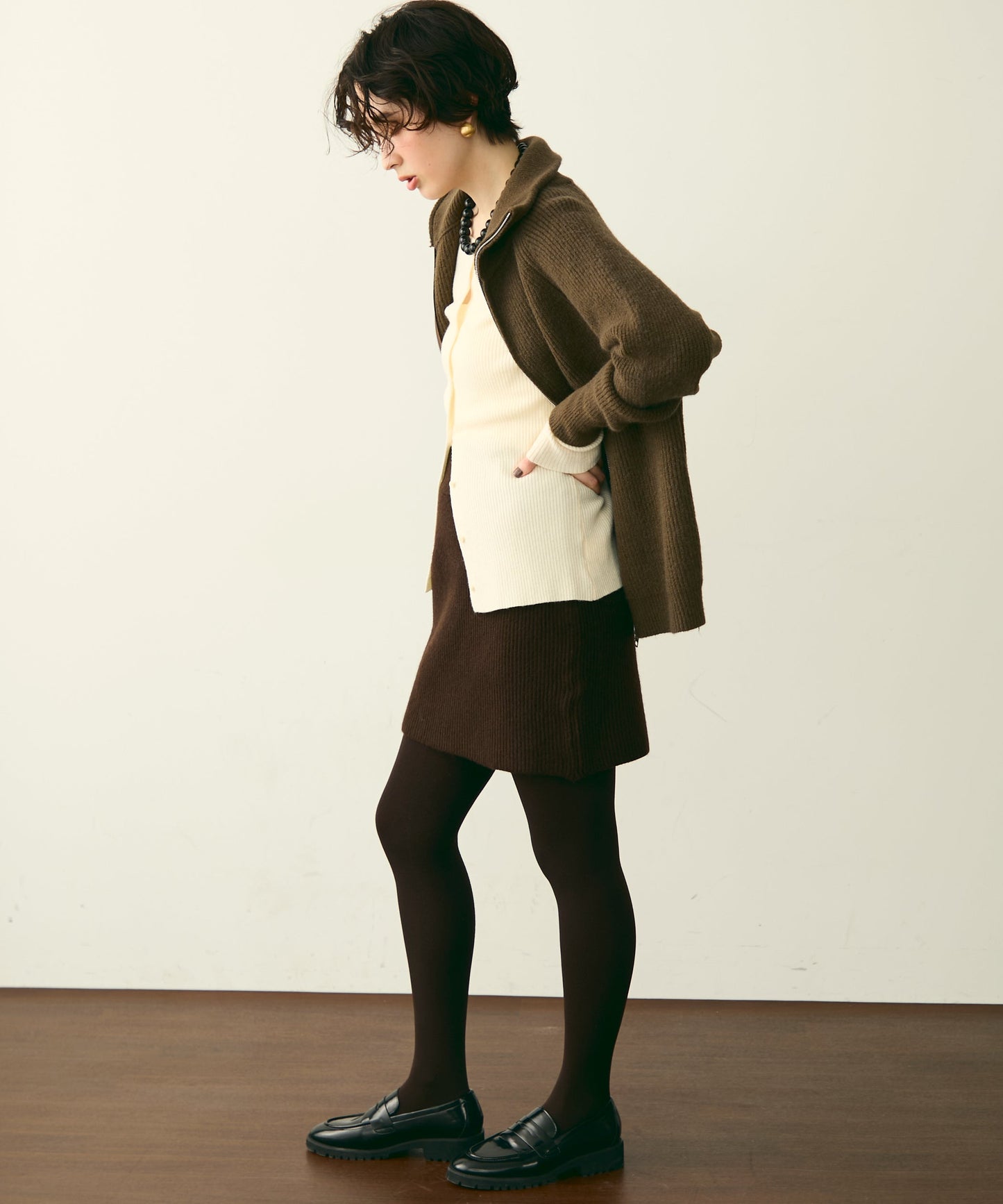 ハイネックダブルZIPラグランニットカーディガン