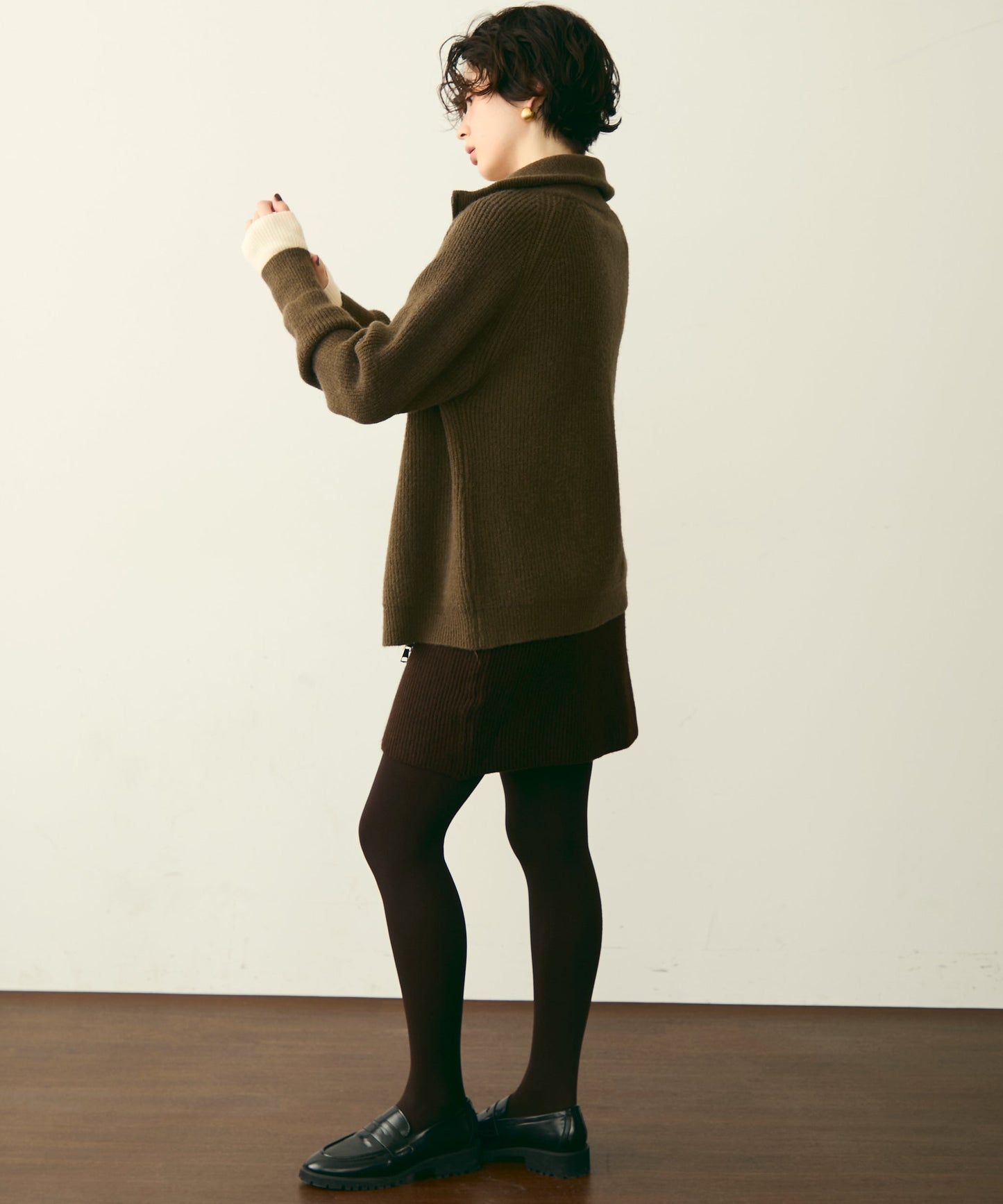 ハイネックダブルZIPラグランニットカーディガン