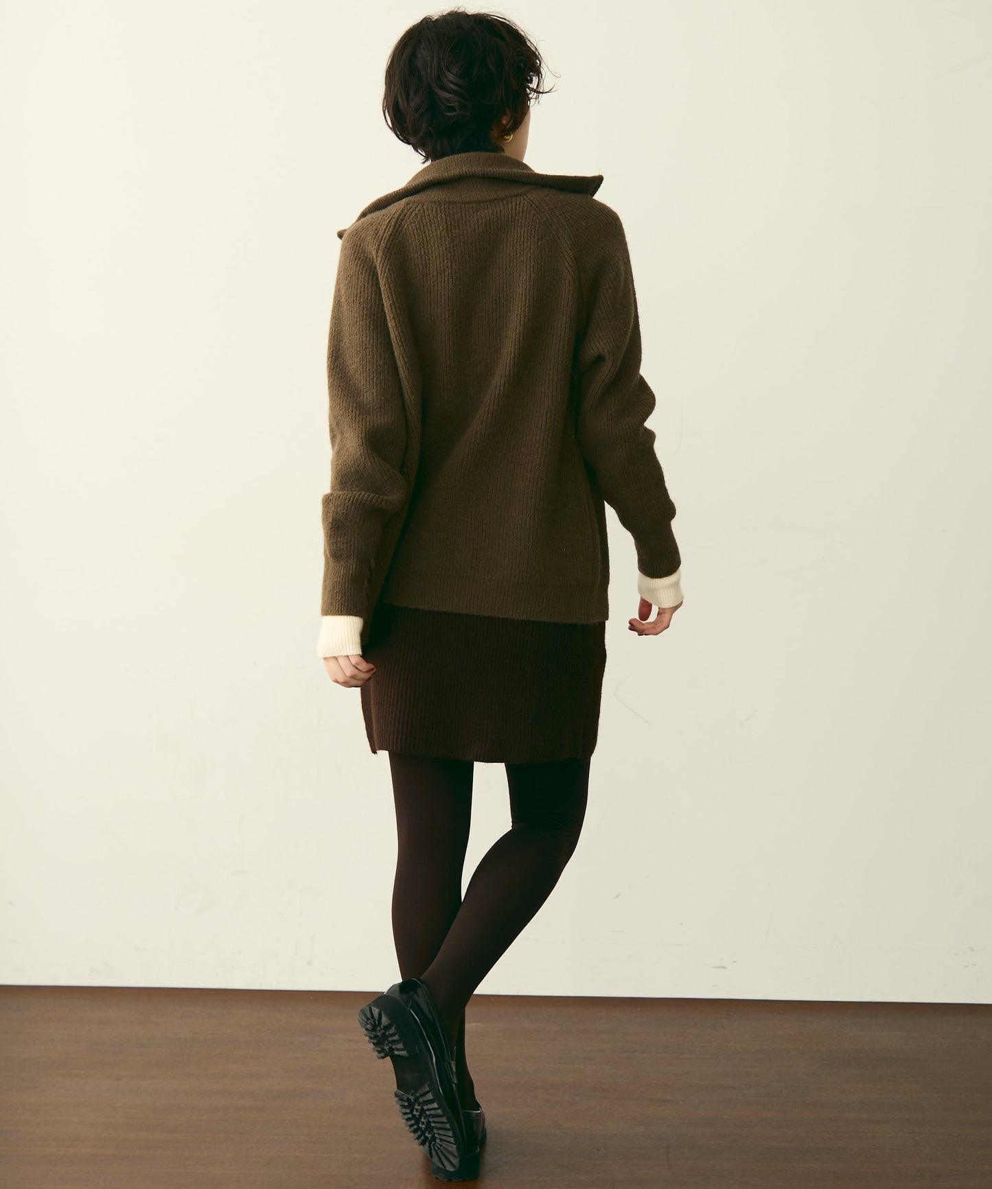 ハイネックダブルZIPラグランニットカーディガン