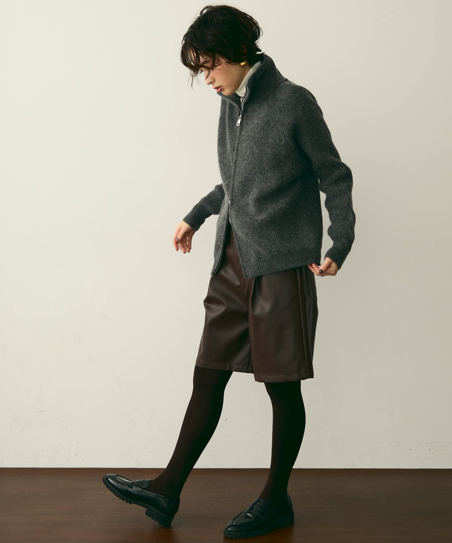 ハイネックダブルZIPラグランニットカーディガン