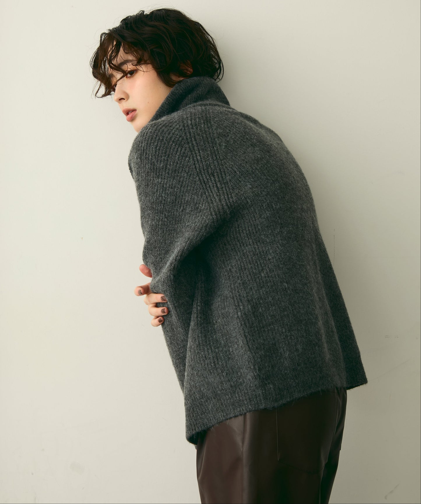 ハイネックダブルZIPラグランニットカーディガン