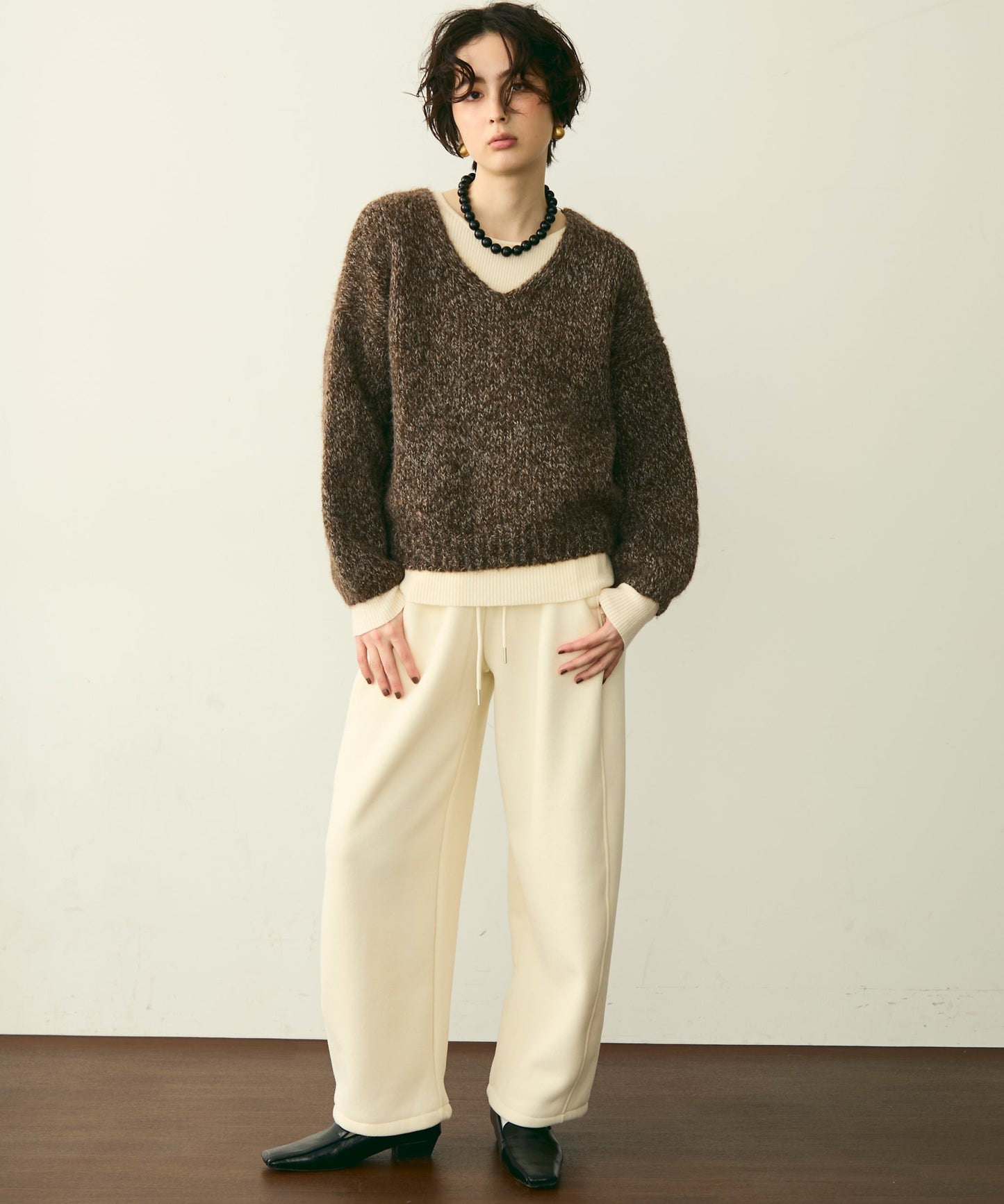 メランジVネックニットプルオーバー