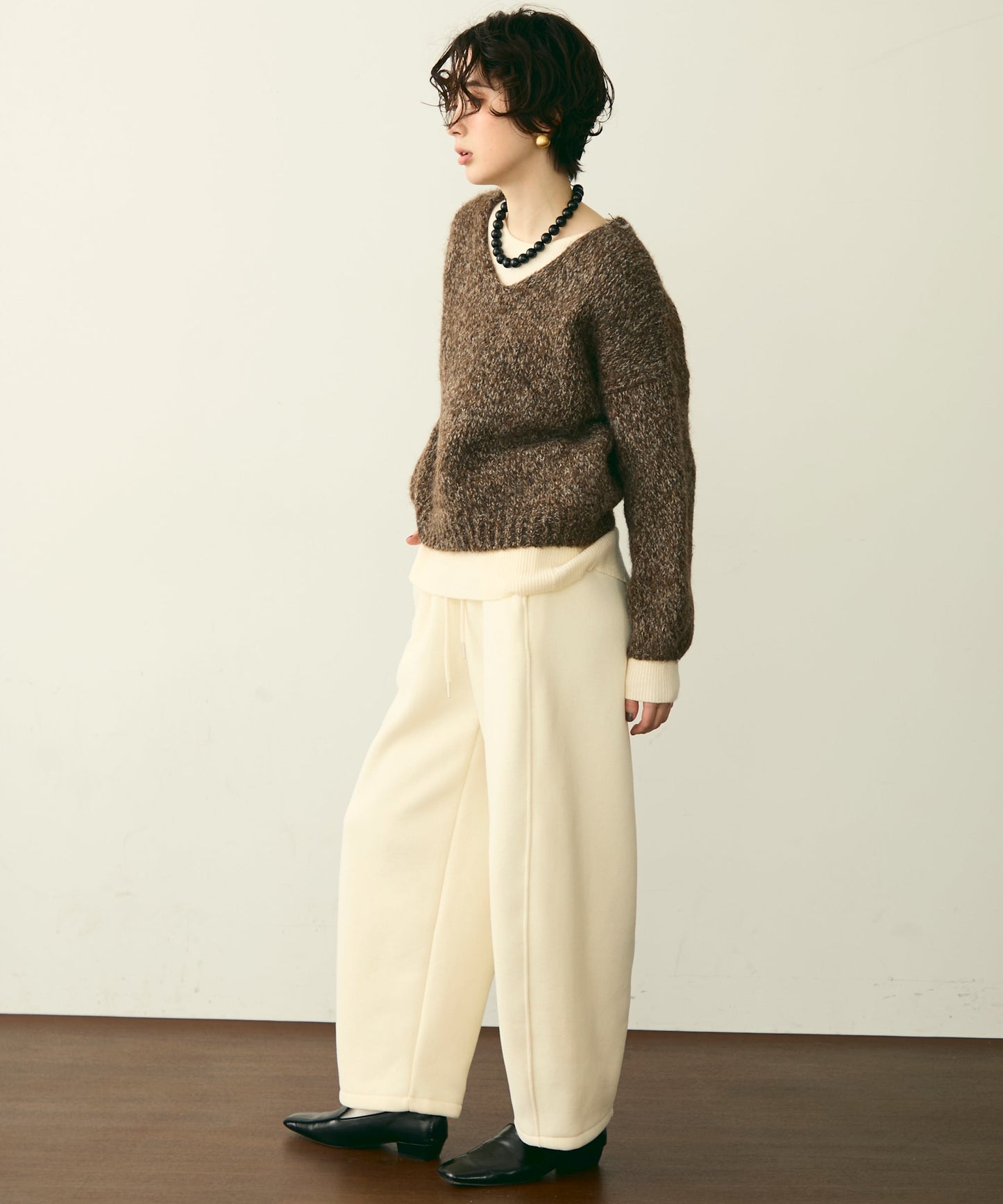 メランジVネックニットプルオーバー