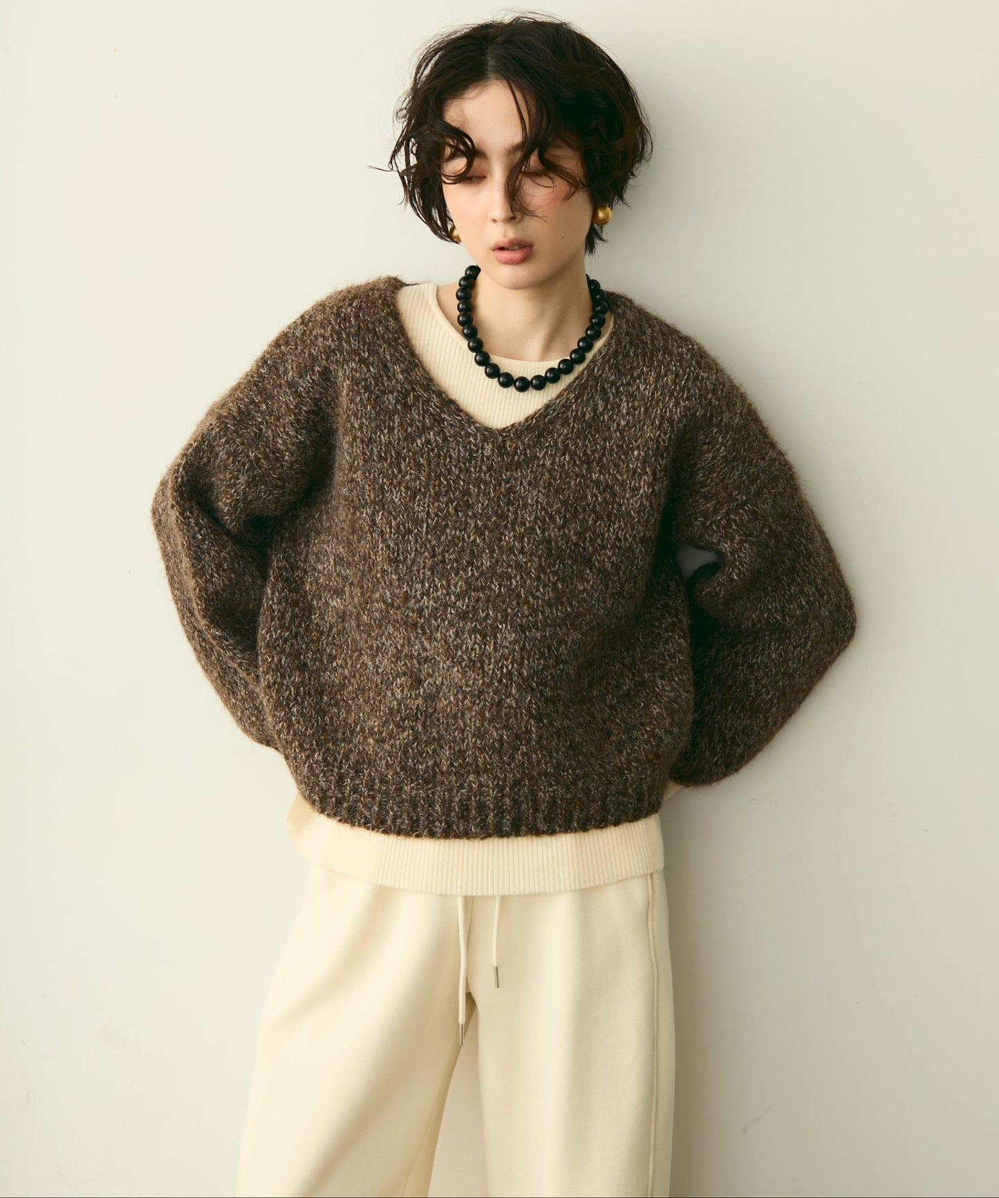 メランジVネックニットプルオーバー