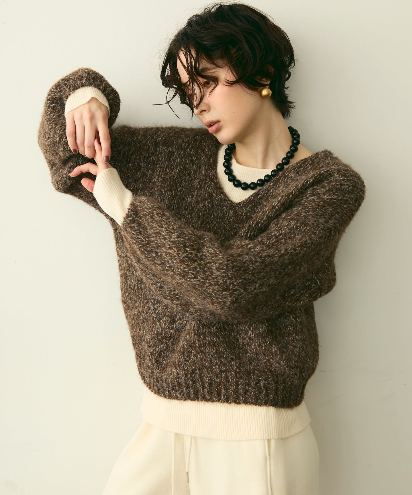 メランジVネックニットプルオーバー