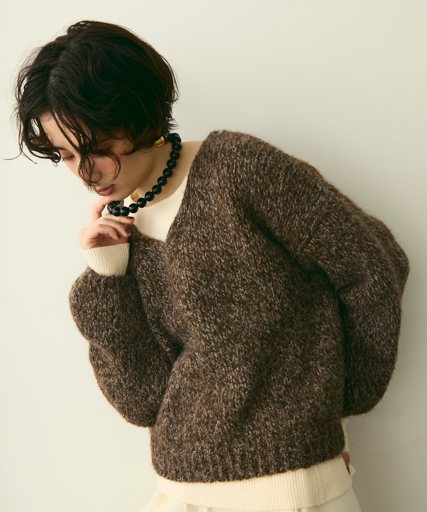 メランジVネックニットプルオーバー