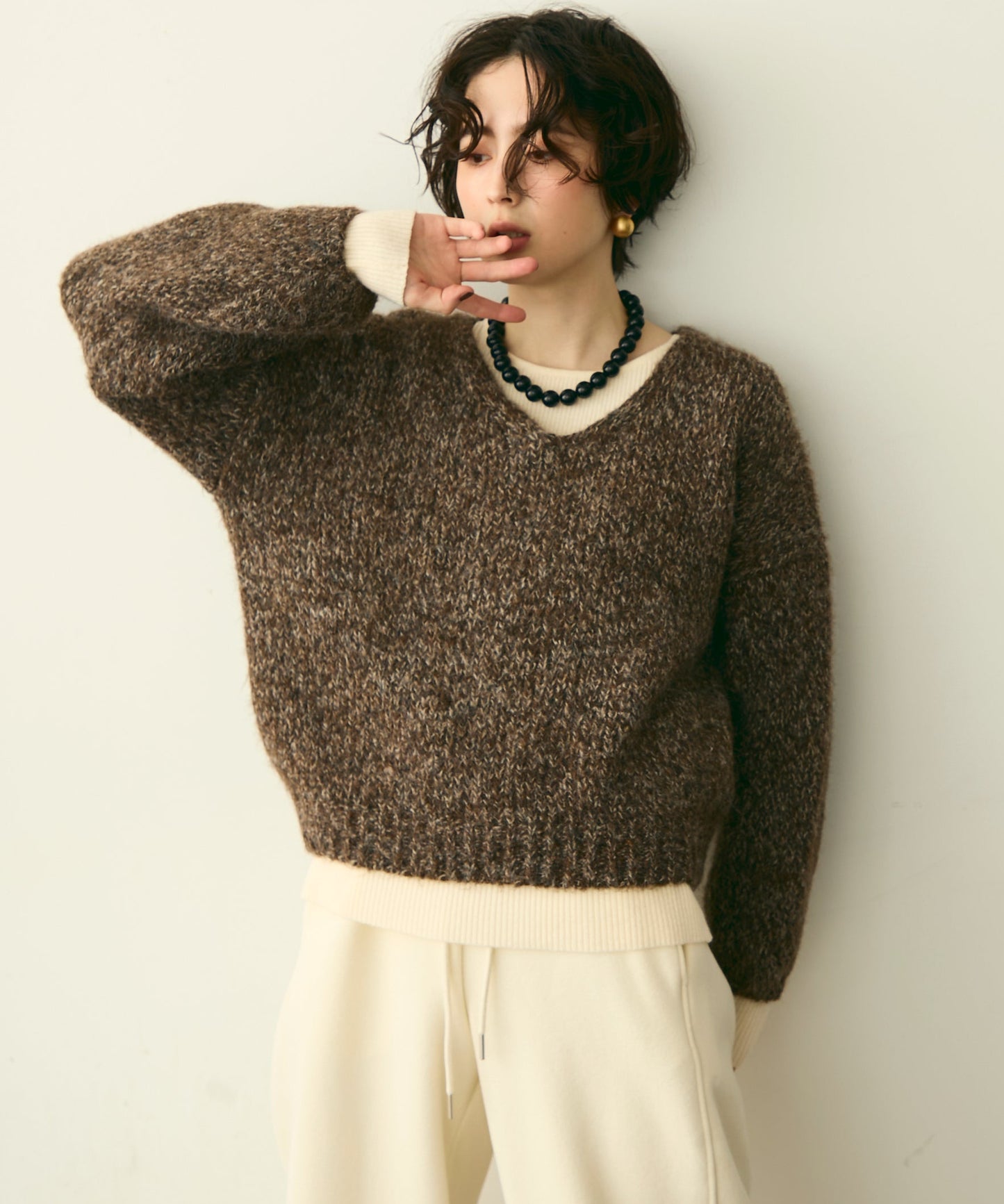 メランジVネックニットプルオーバー