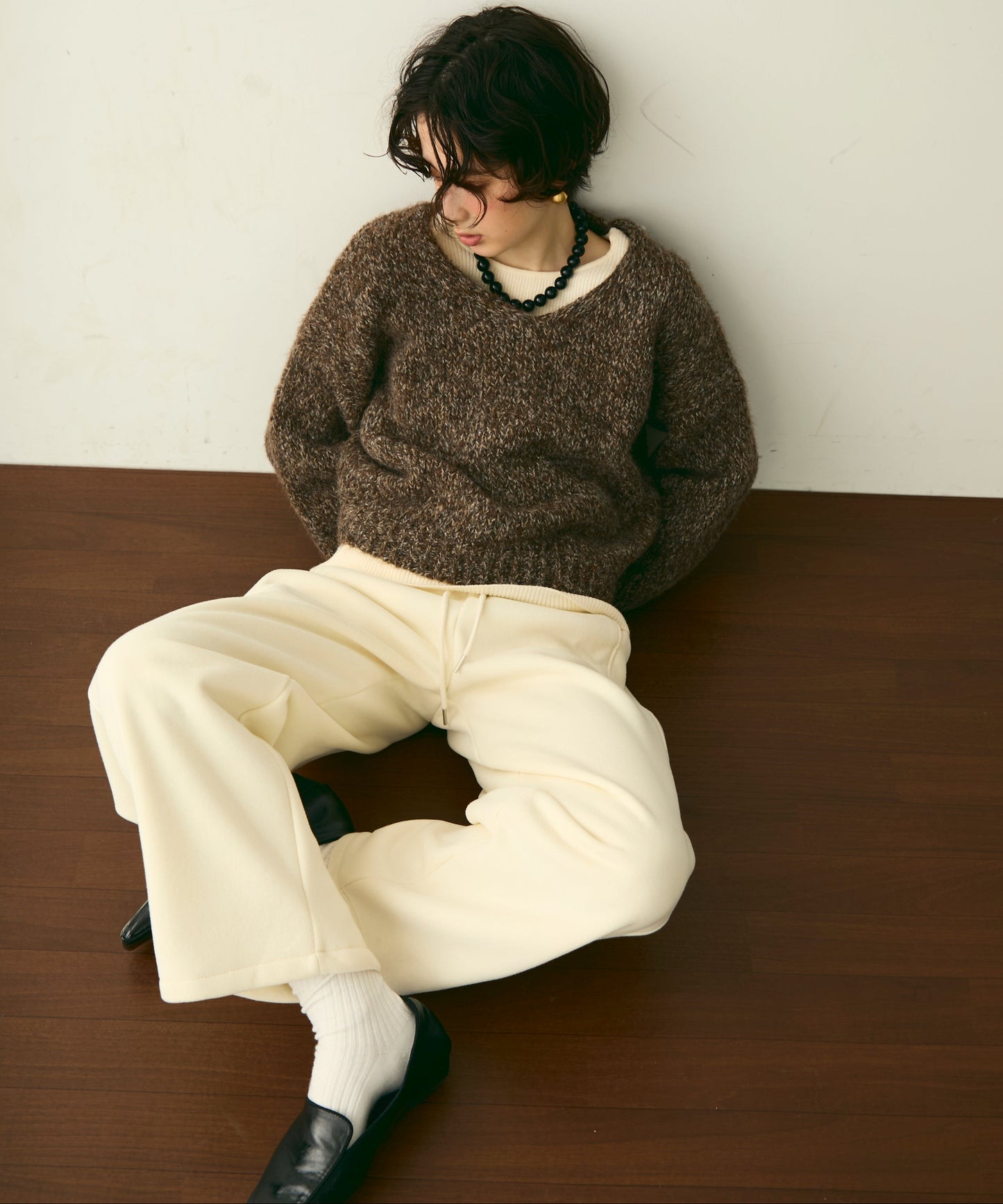 メランジVネックニットプルオーバー