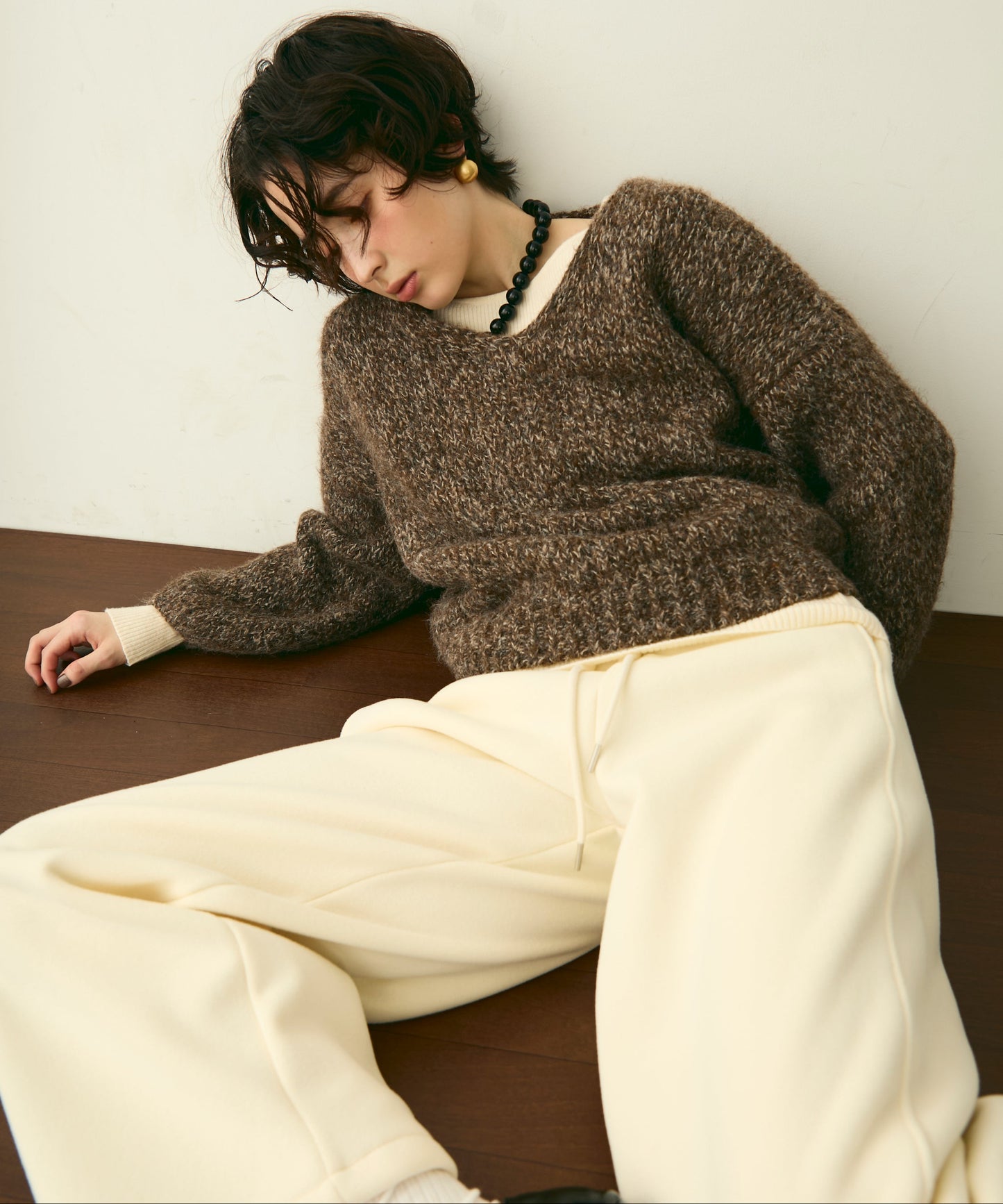 メランジVネックニットプルオーバー