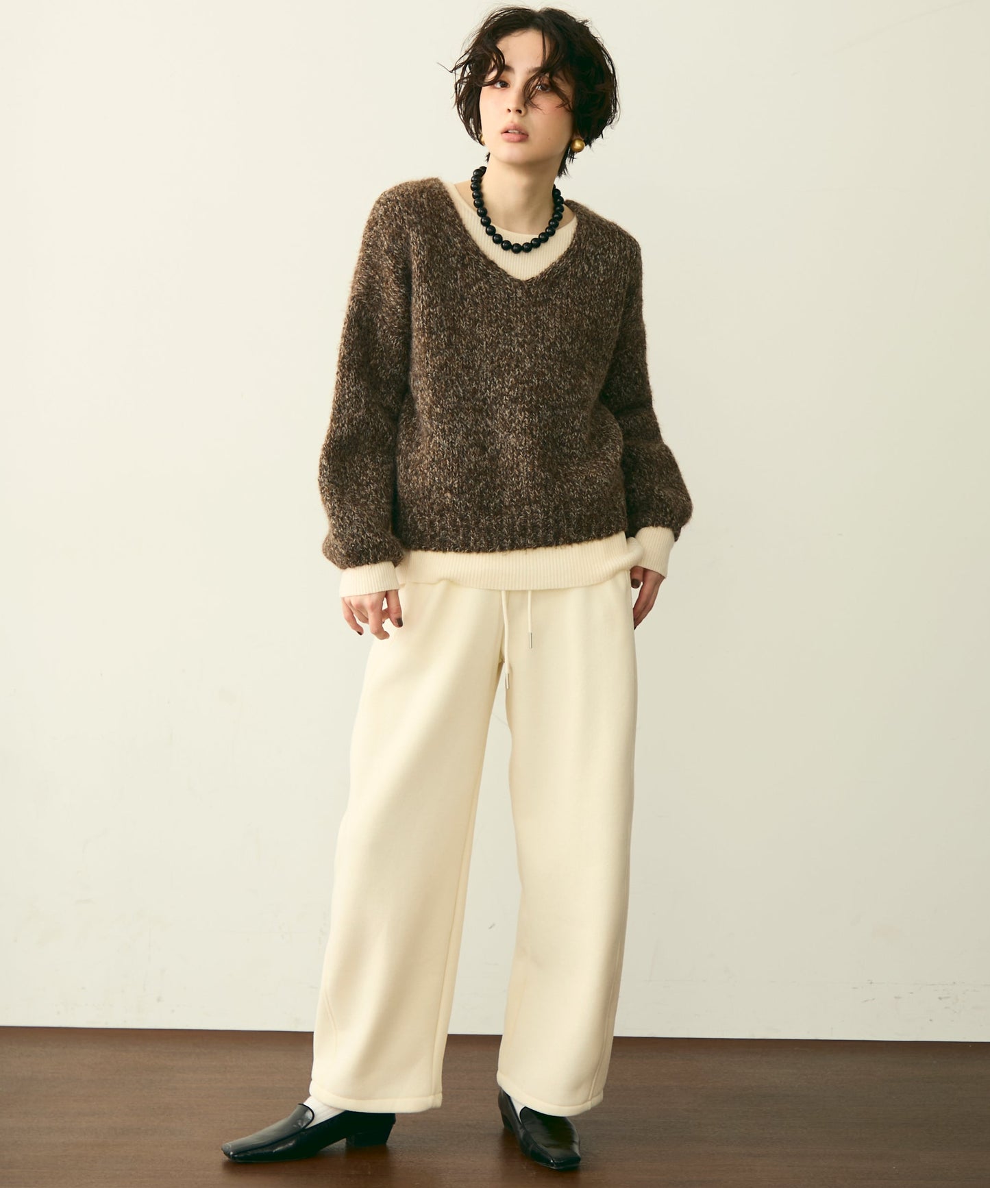 メランジVネックニットプルオーバー