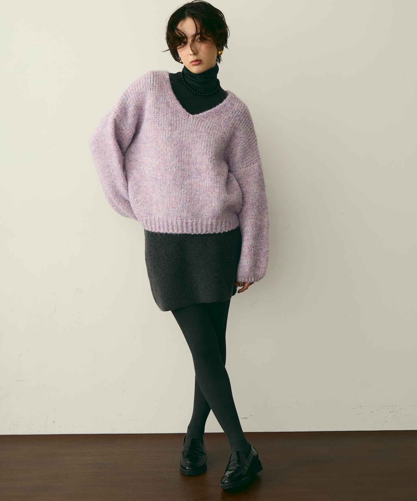 メランジVネックニットプルオーバー