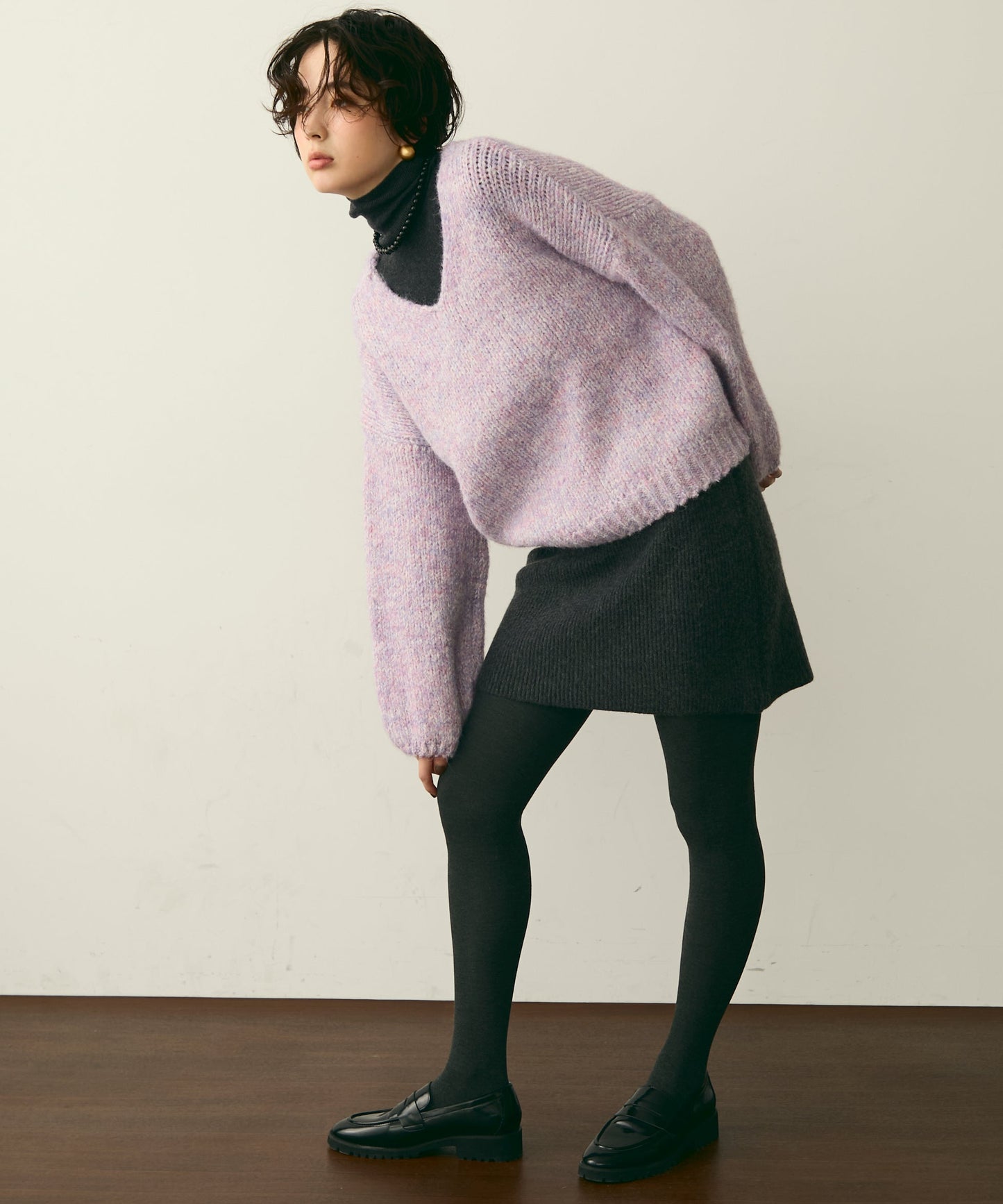 メランジVネックニットプルオーバー