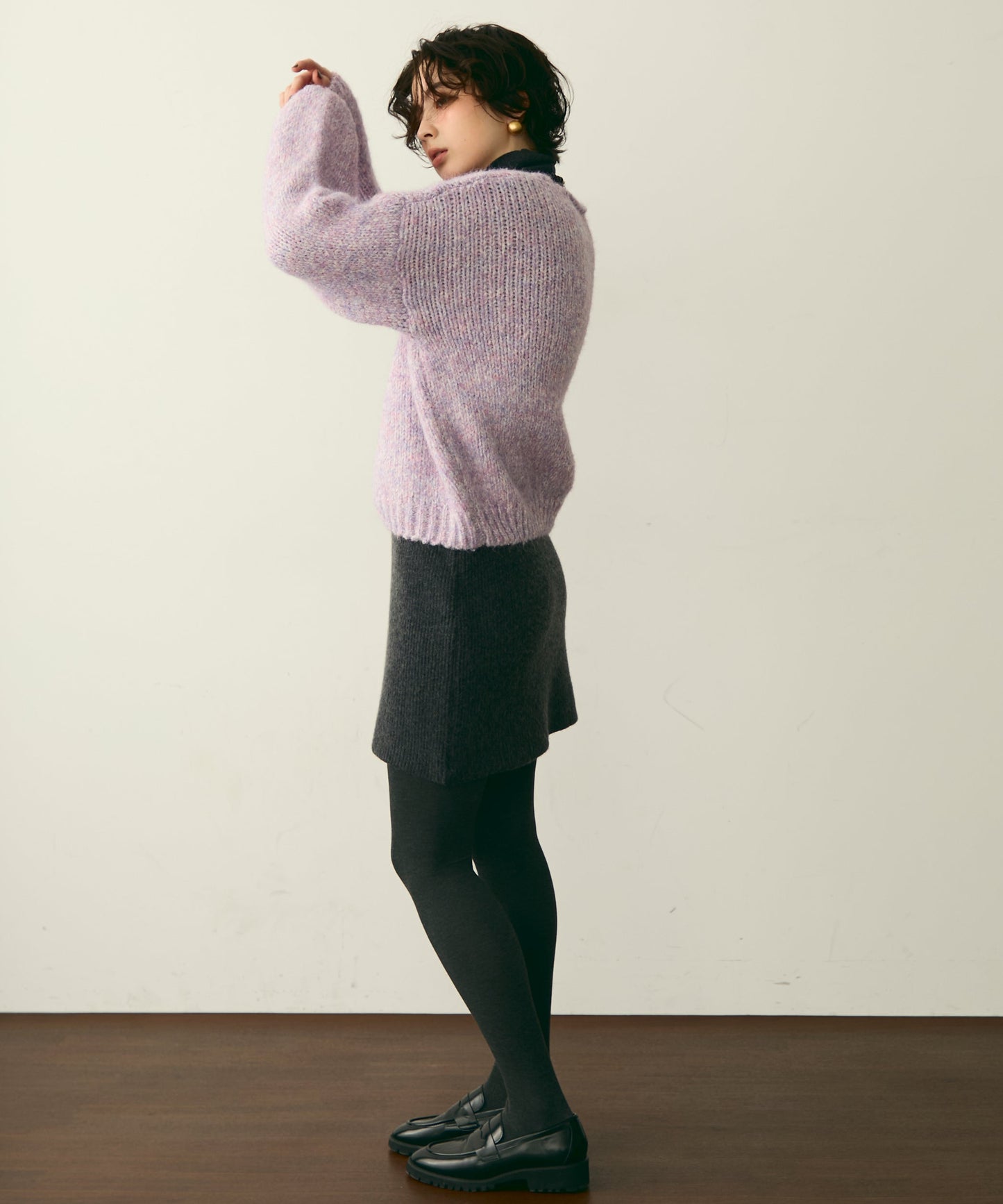 メランジVネックニットプルオーバー