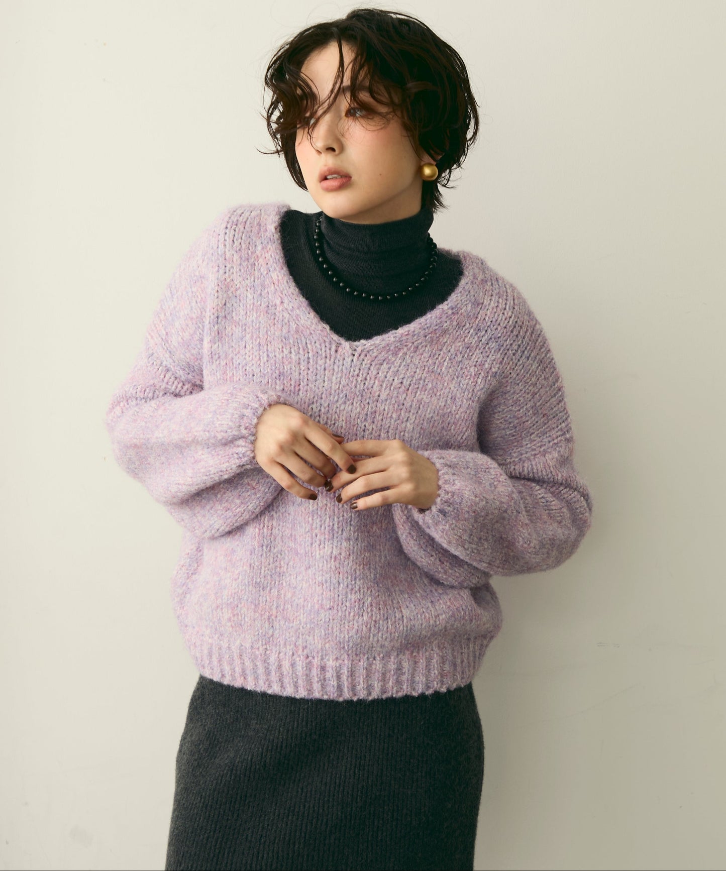 メランジVネックニットプルオーバー