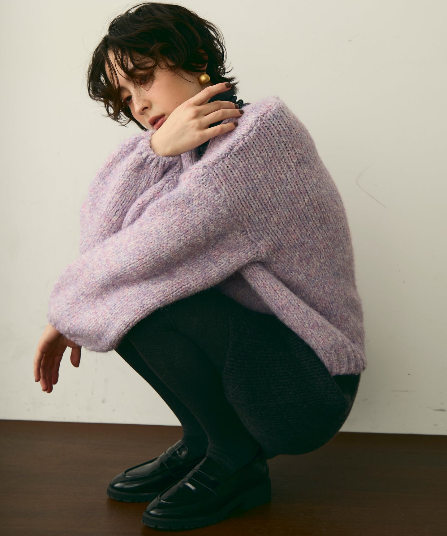 メランジVネックニットプルオーバー