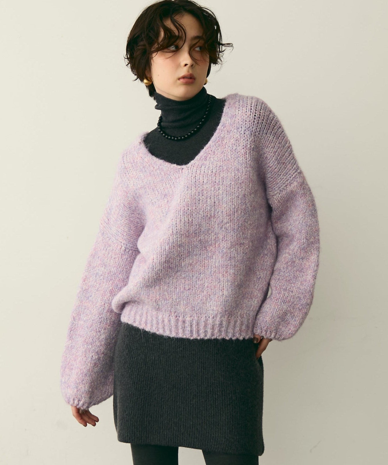 メランジVネックニットプルオーバー