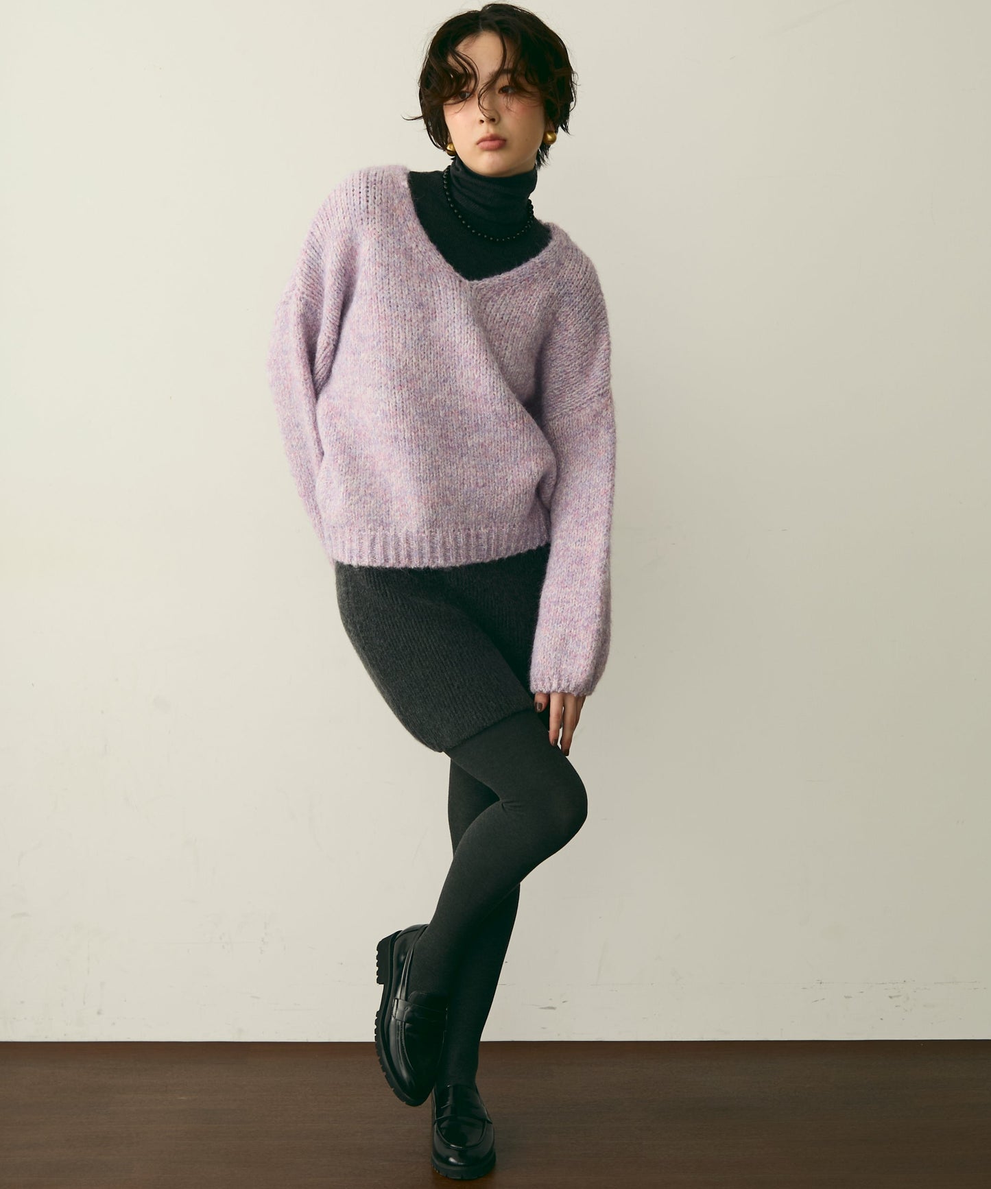 メランジVネックニットプルオーバー