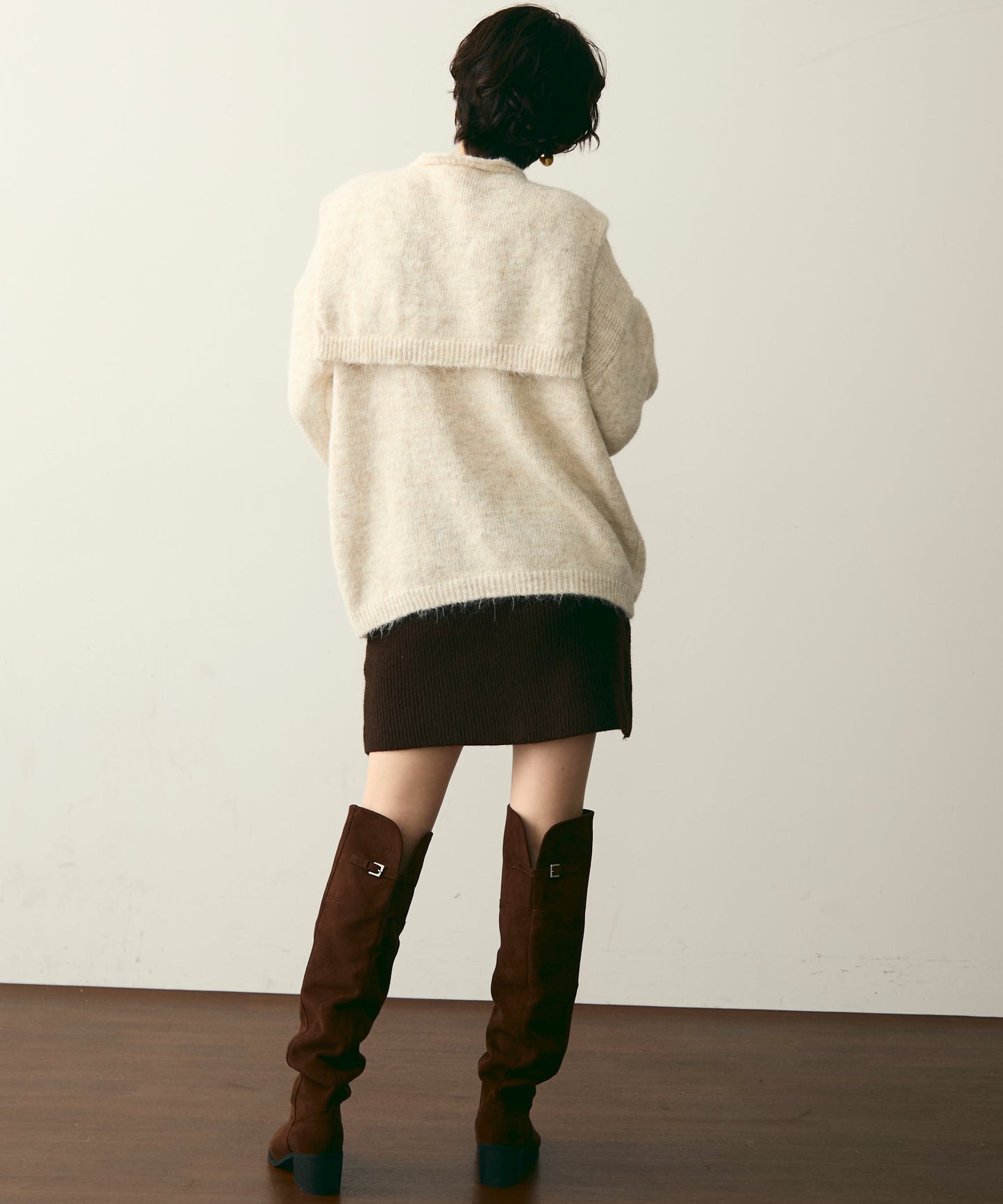 ストール付きシャギーニットプルオーバー