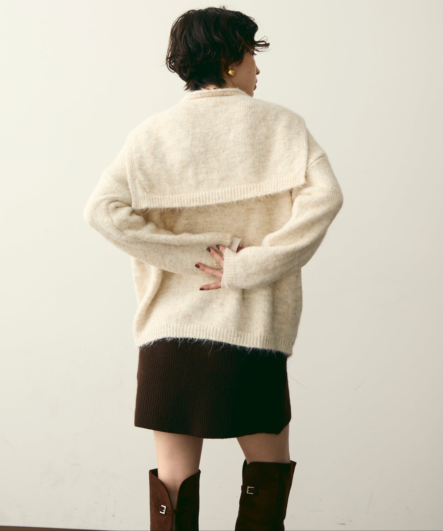 ストール付きシャギーニットプルオーバー