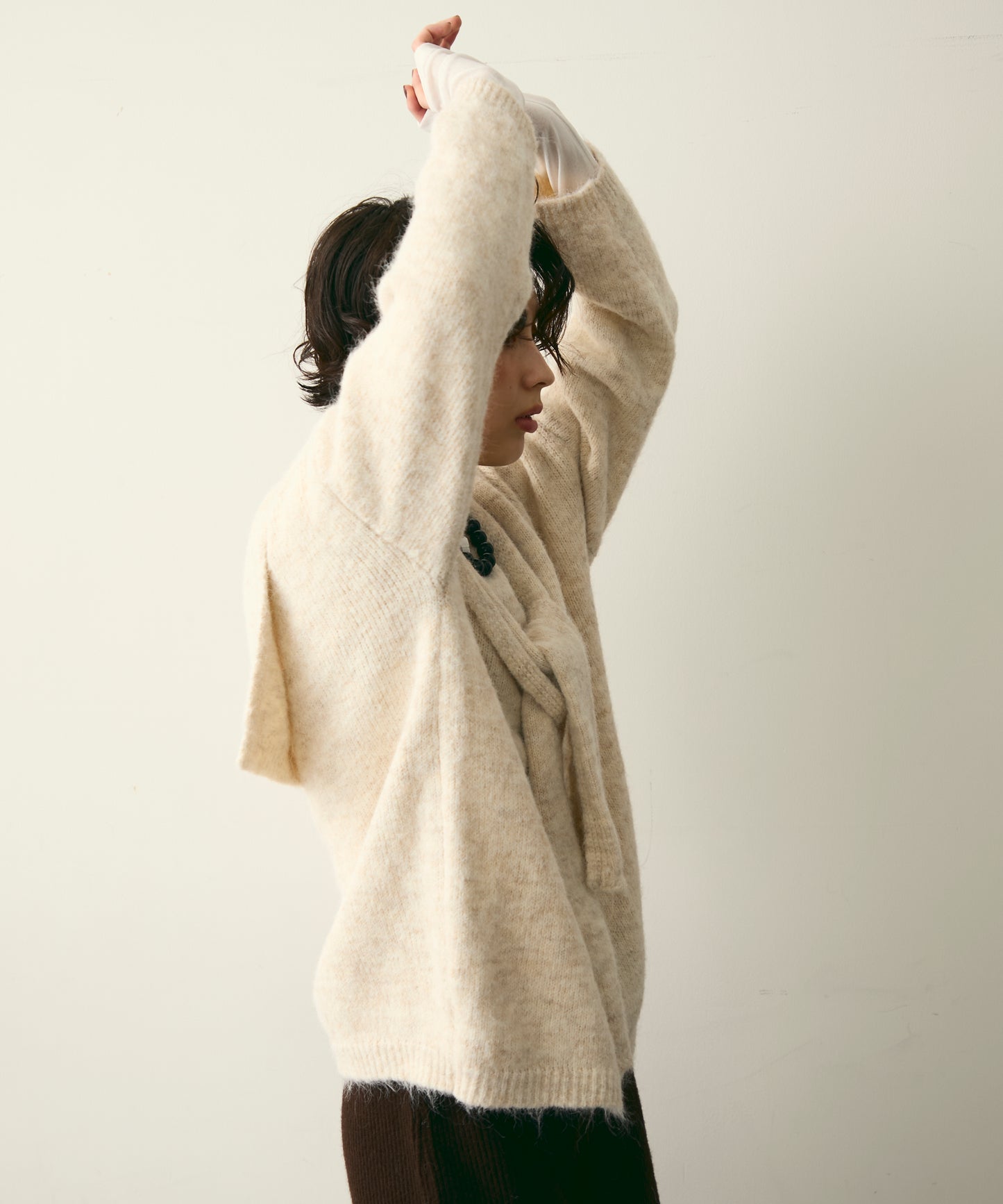 ストール付きシャギーニットプルオーバー