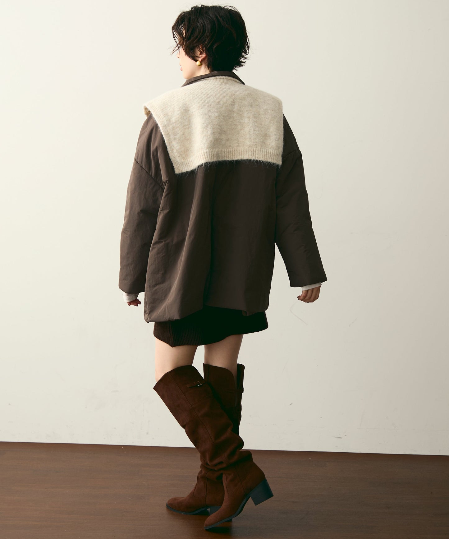 ストール付きシャギーニットプルオーバー