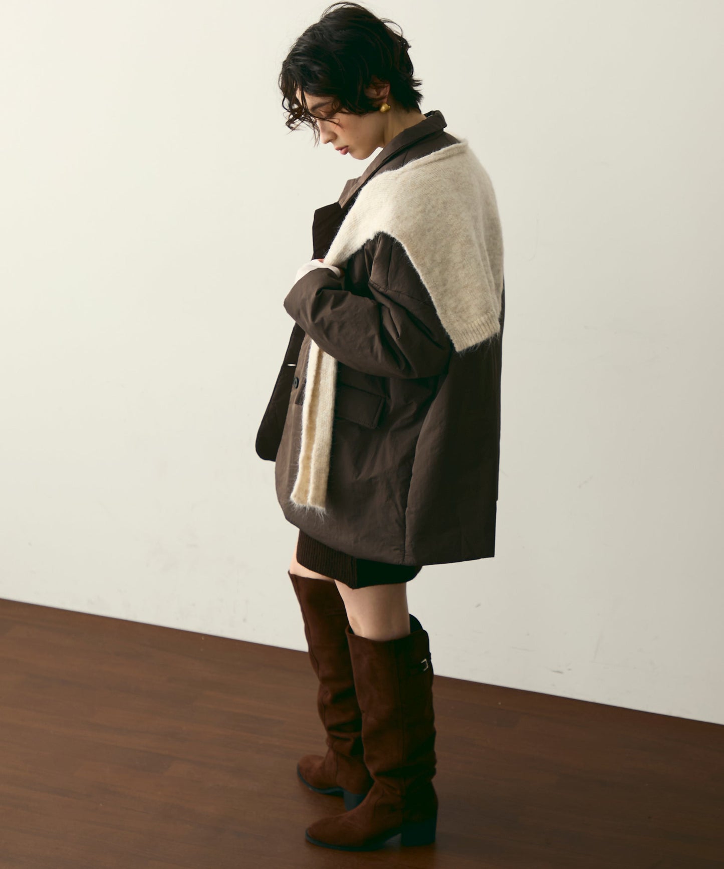 ストール付きシャギーニットプルオーバー