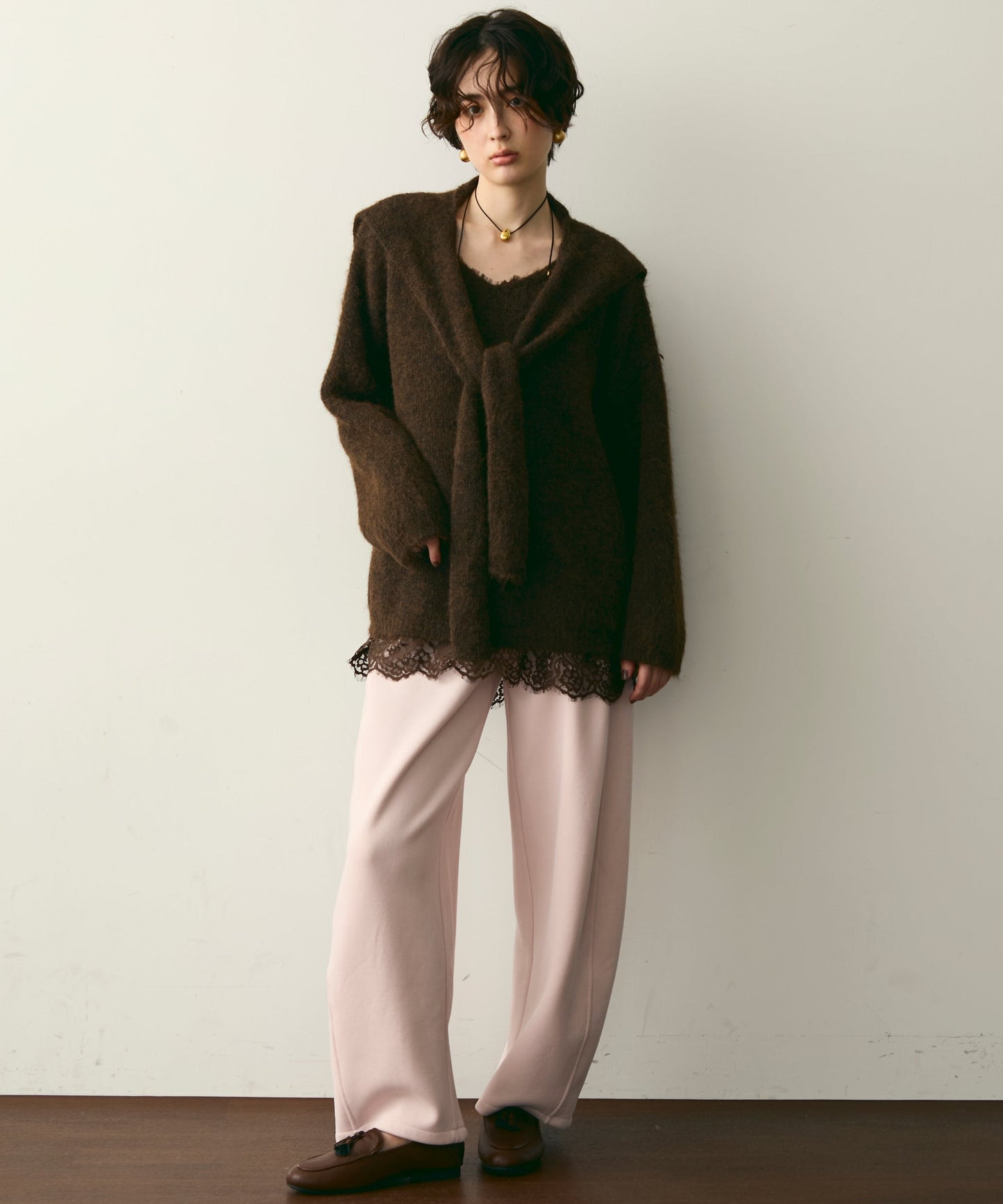 ストール付きシャギーニットプルオーバー