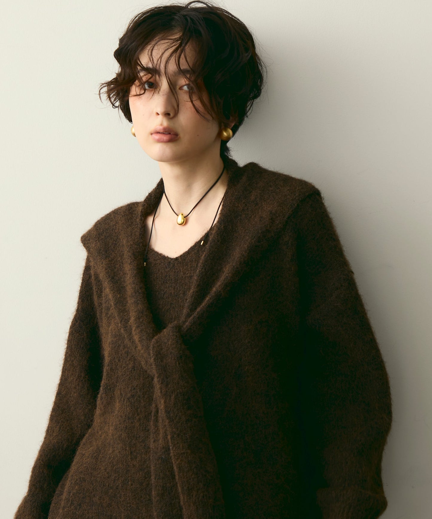 ストール付きシャギーニットプルオーバー